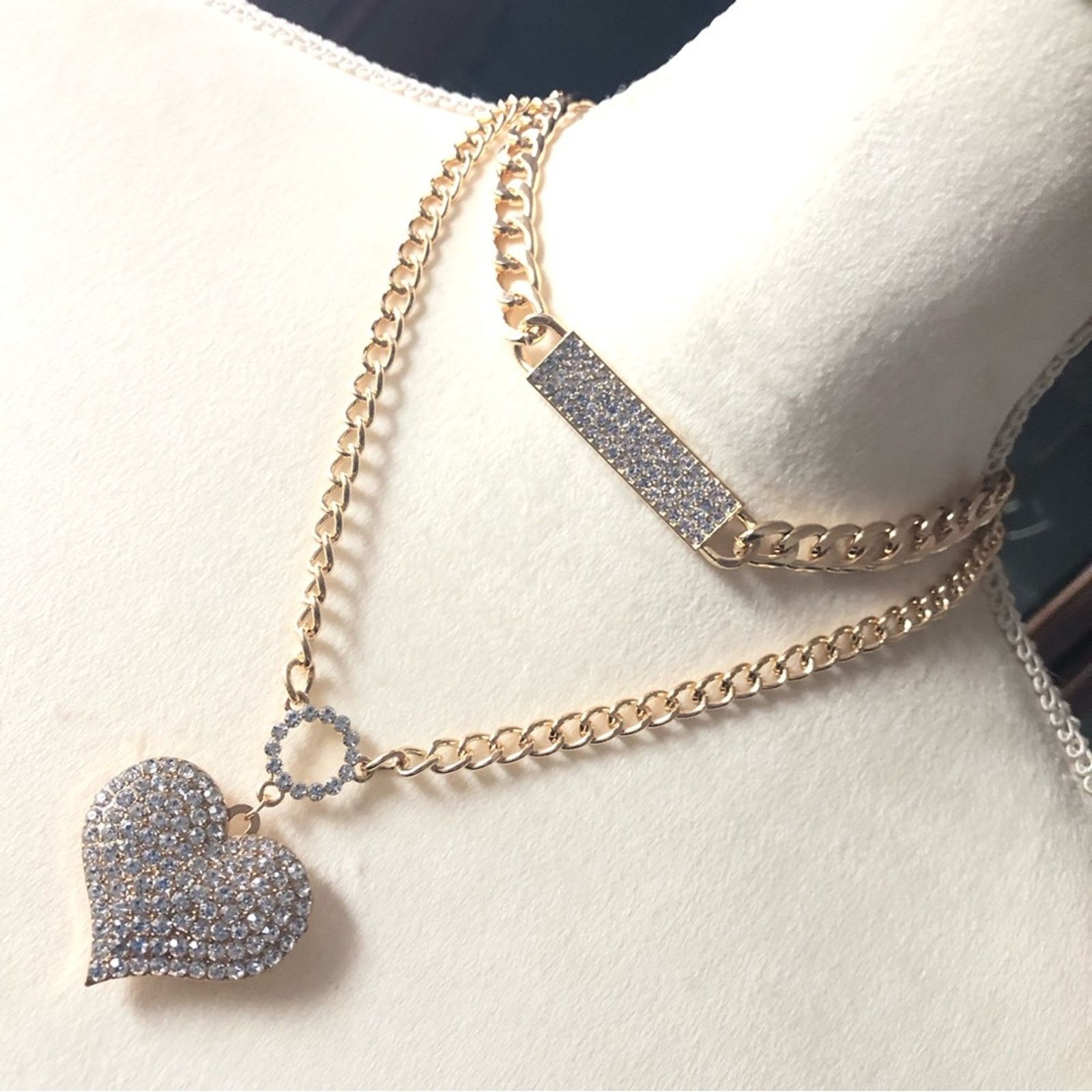 Jewelry European style two piece clear stone gold necklace set NEW Size ONE SIZE - 2 Thumbnail
