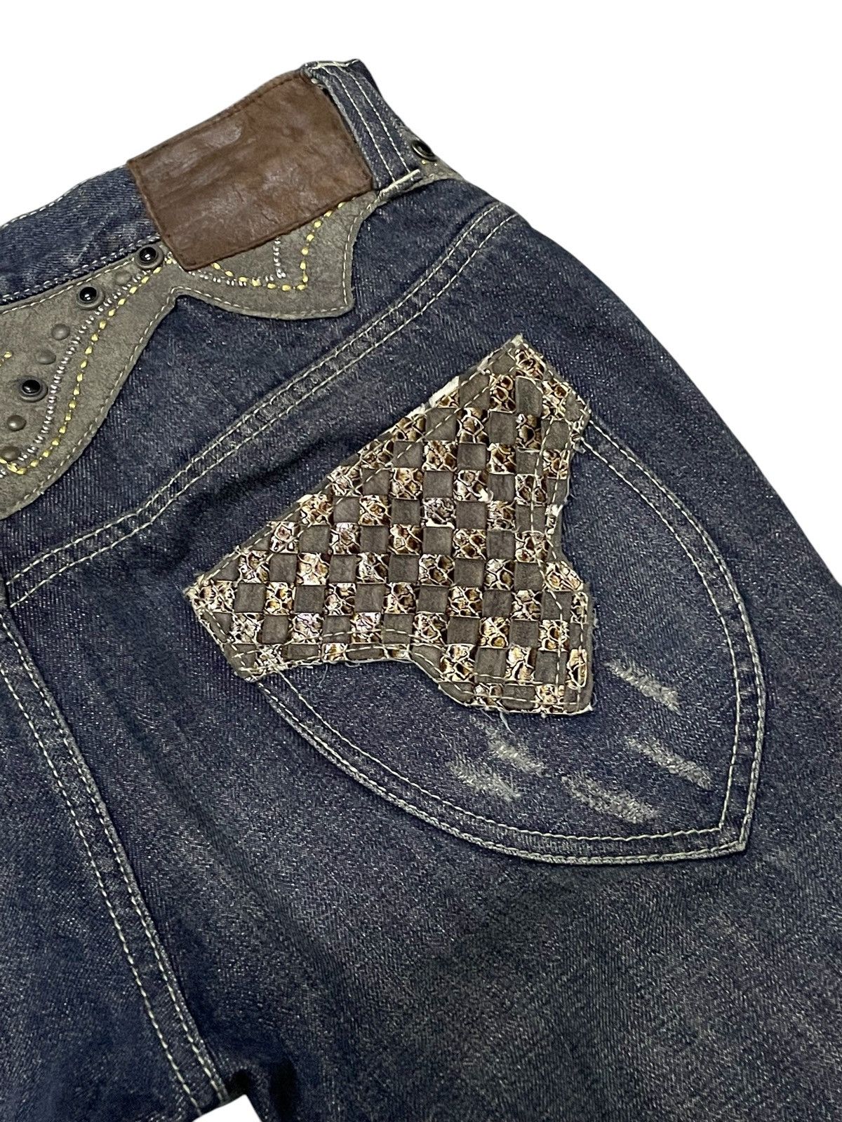 Japanese Brand × Tornado Mart Beach Sound Japan Studded Gems Leather Snake Trimmed Jeans Size US 30 / EU 46 - 9 Thumbnail