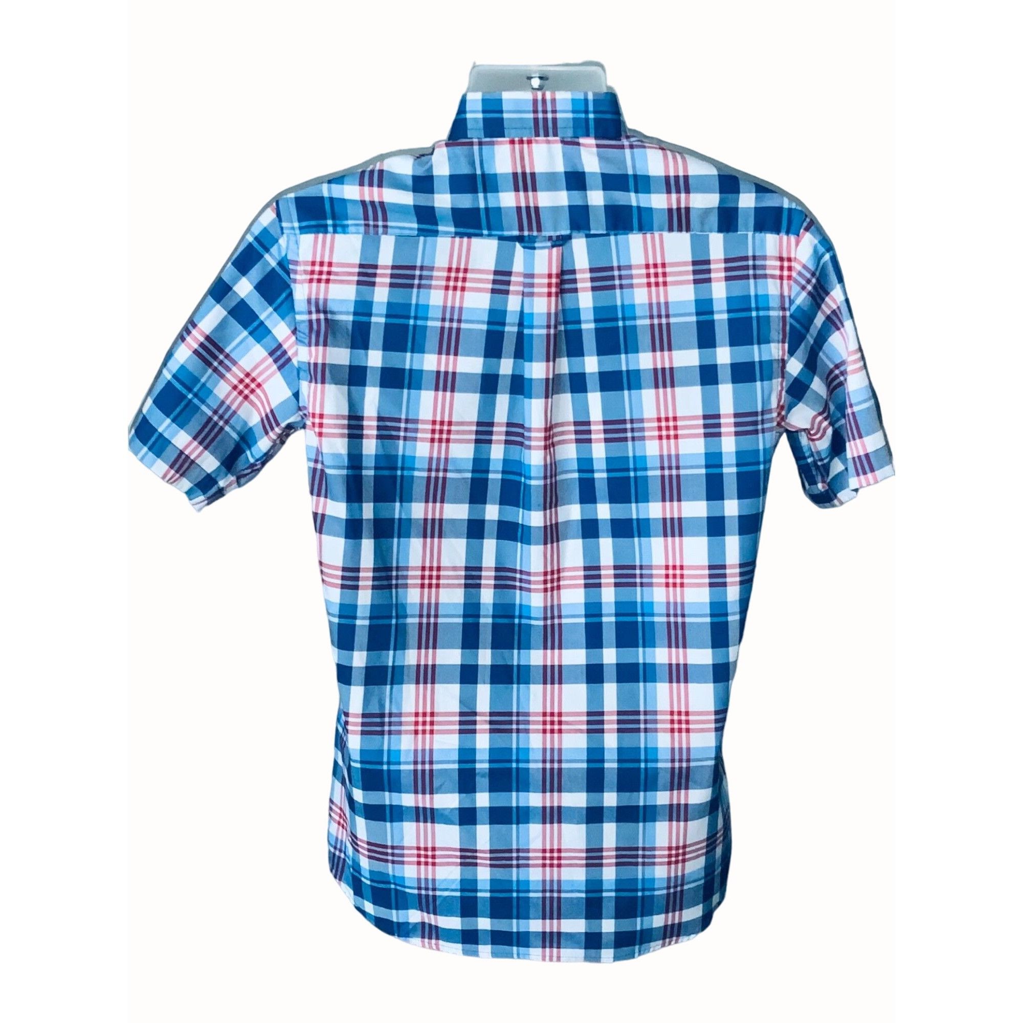 Izod Izod Mens Blue White Red Plaid Short Sleeve Button Down Poly Size US S / EU 44-46 / 1 - 7 Thumbnail