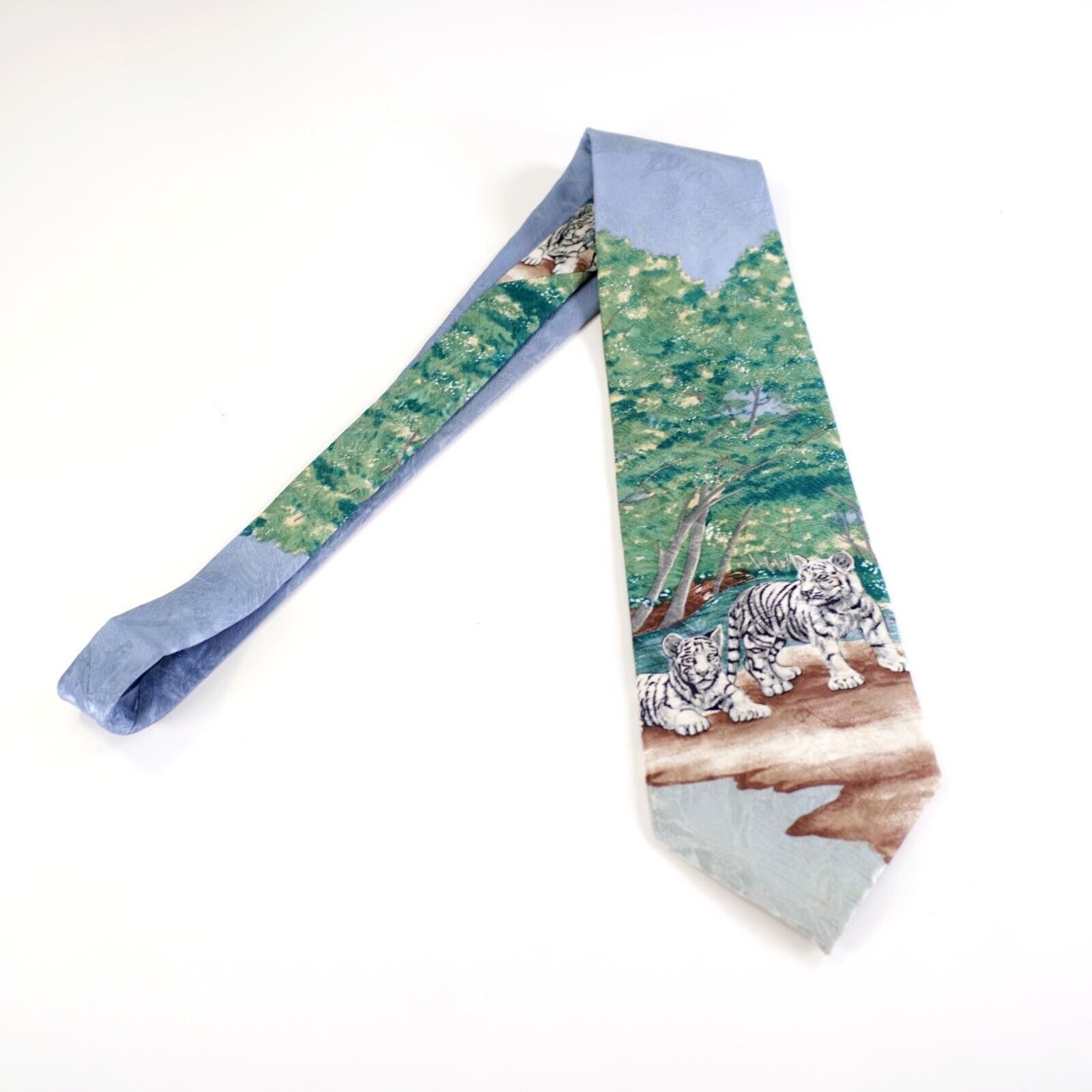 Vintage Endangered Species White Tiger Green Jacquard Print Wide Sil Size ONE SIZE - 7 Thumbnail