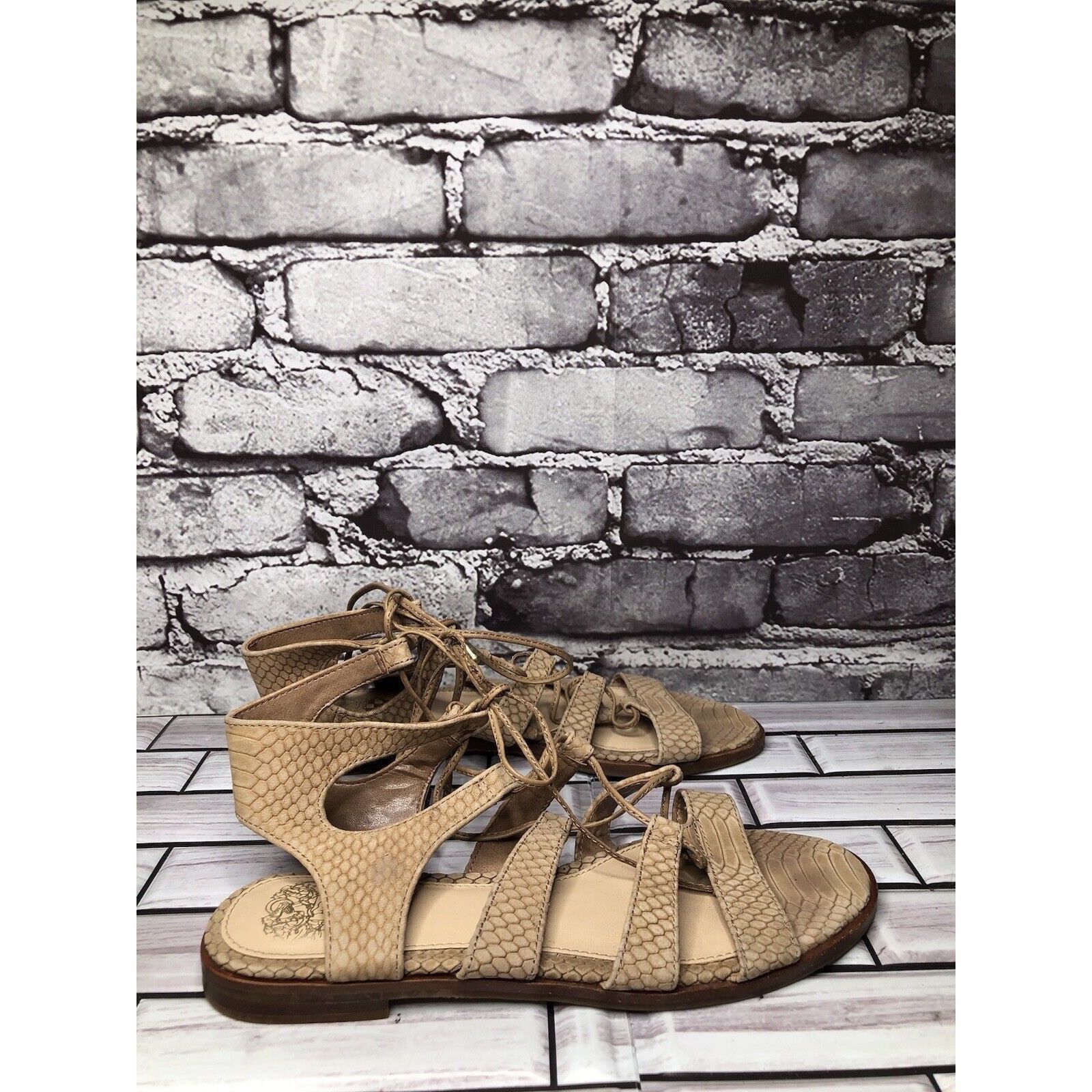 Vince Camuto Vince Camuto Tany Tan Leather Snake Print Gladiator Lace San Size US 6 / IT 36 - 1 Thumbnail