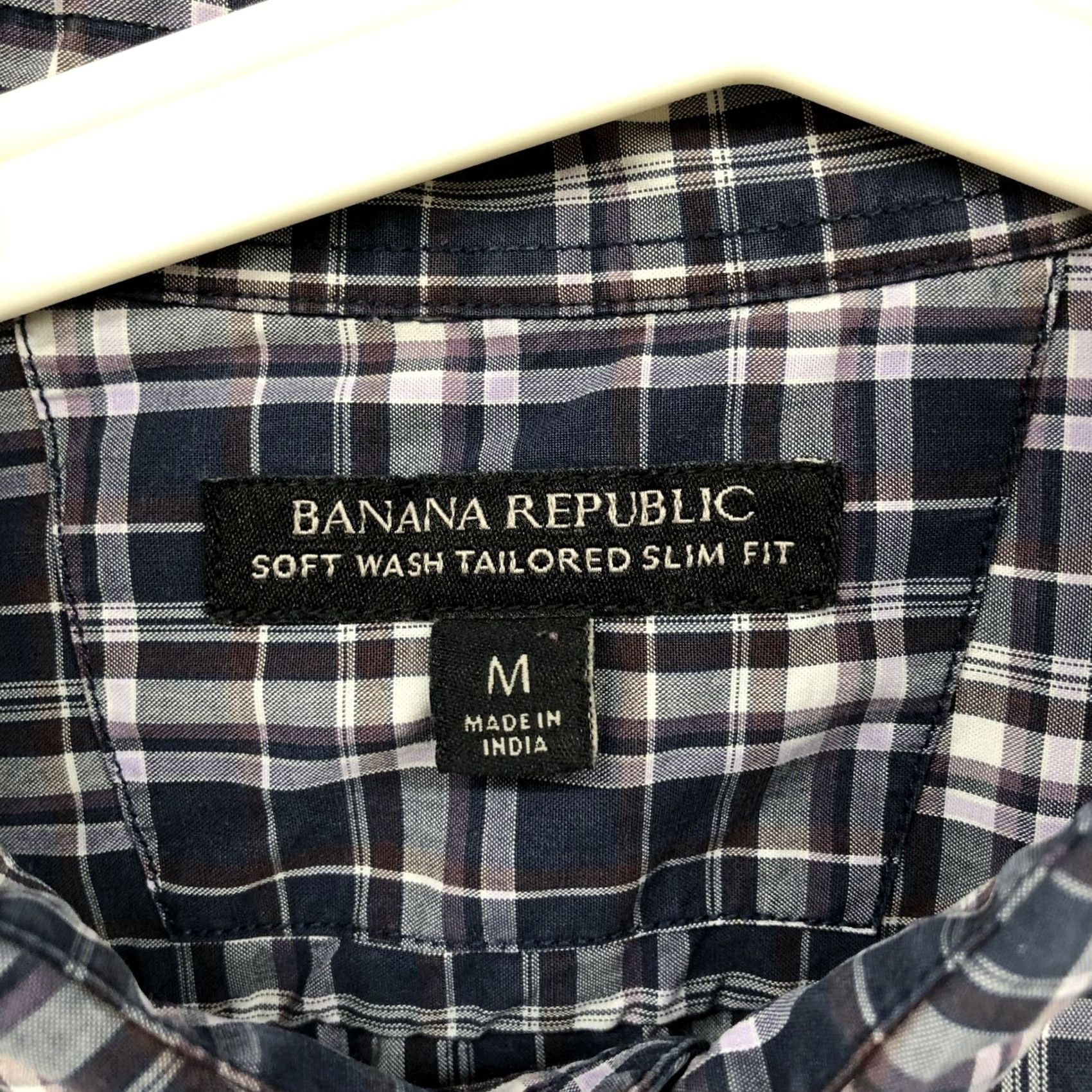 Banana Republic Banana Republic Shirt Mens M Slim Fit Navy Blue White Plaid Button-Up Long Sleeve Shirt Size US M / EU 48-50 / 2 - 5 Thumbnail