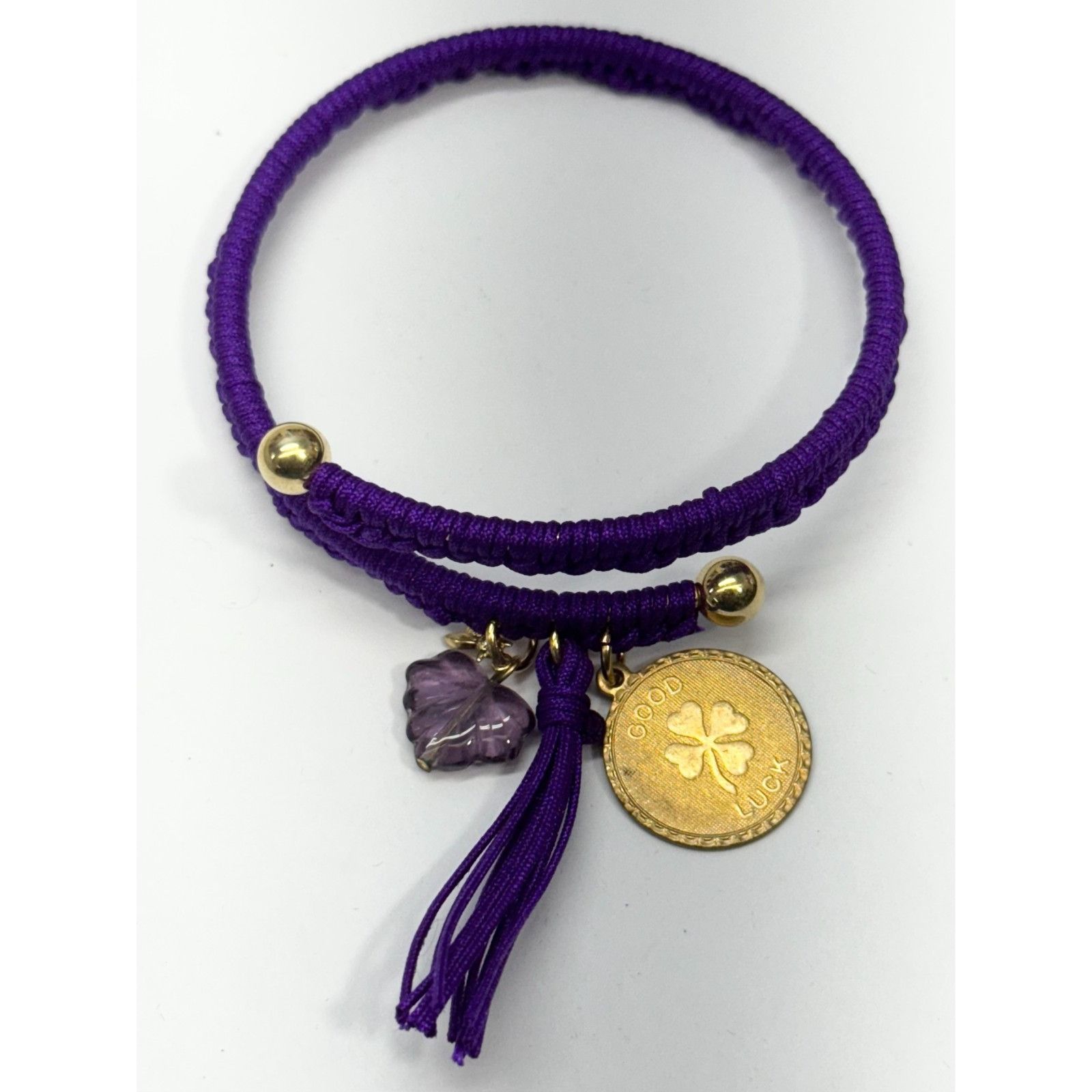 Vintage Vintage purple good luck clover glass leaf charm tassel brac Size ONE SIZE - 2 Thumbnail