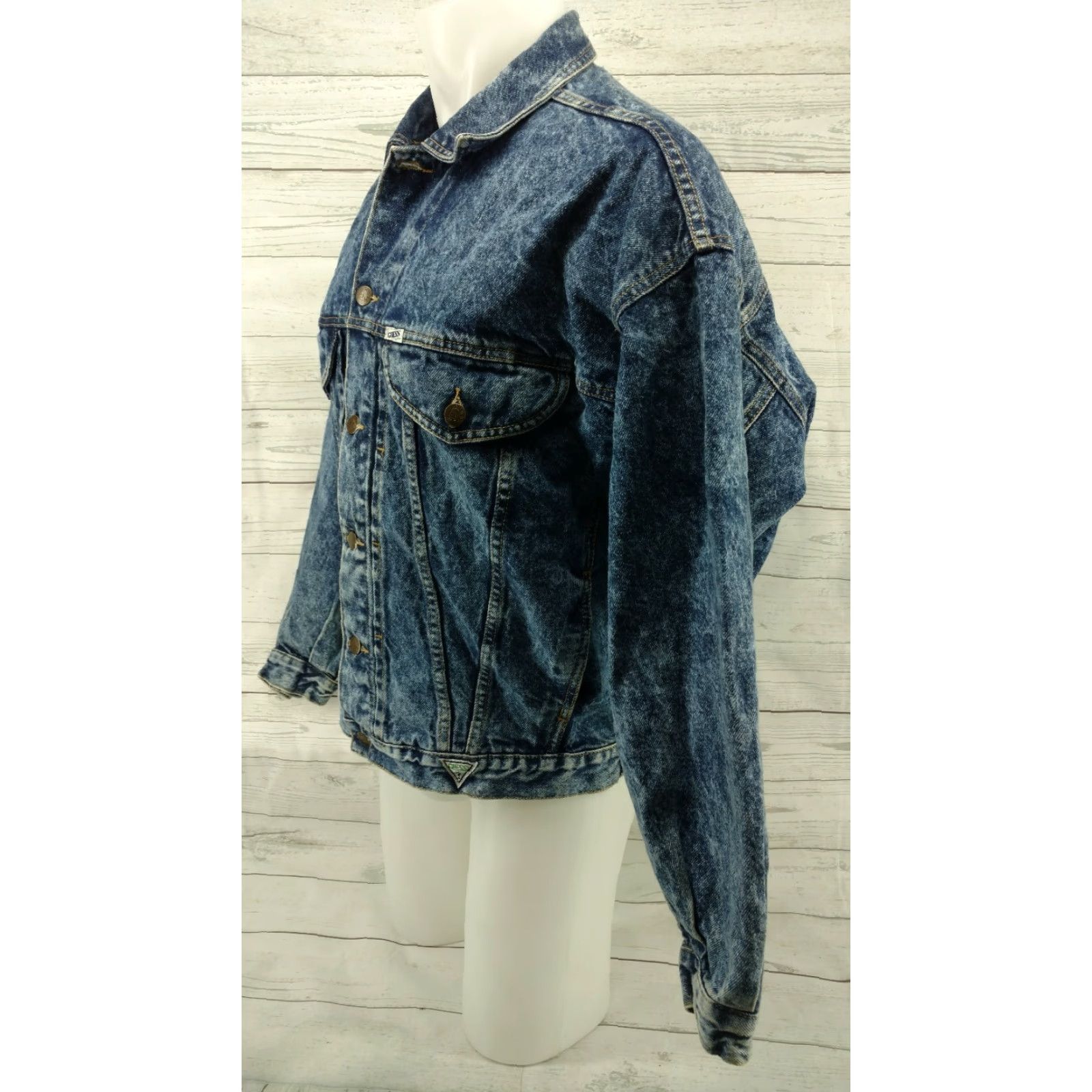Guess VINTAGE GUESS Jeans Jacket Denim Trucker Dark Acid Wash 80s 90s Men’s Large Blue Size US 33 - 3 Thumbnail