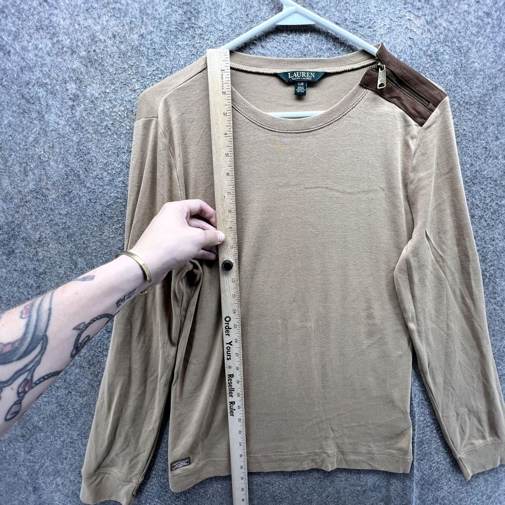 Ralph Lauren Lauren Ralph Lauren Shirt Womens Large Beige Zip Shoulder Long Sleeve Knit Top Size L / US 10 / IT 46 - 6 Thumbnail