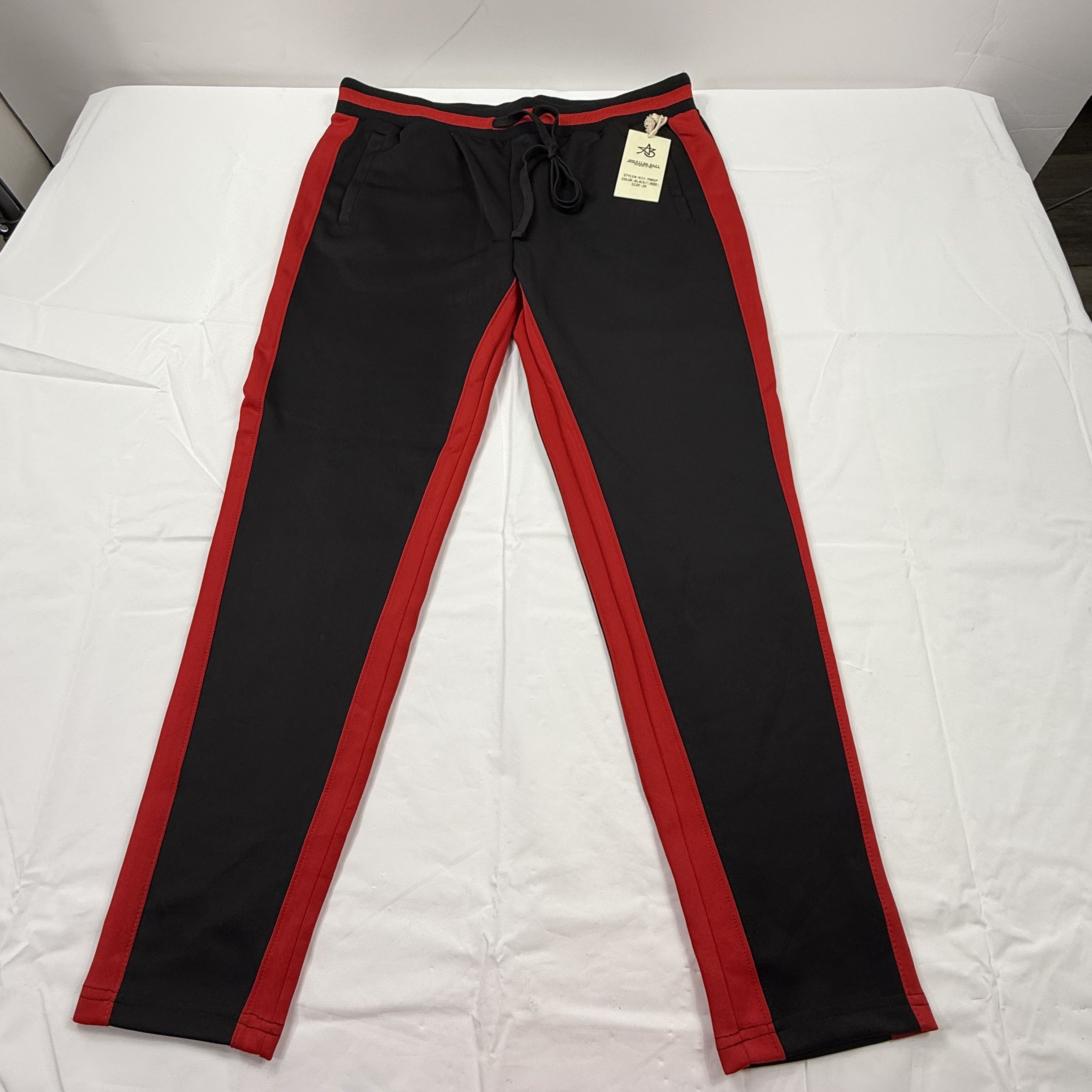 Other American Bazi Mens Black Red Side Stripe Track Pants 2X Size US 36 / EU 52 - 1 Thumbnail
