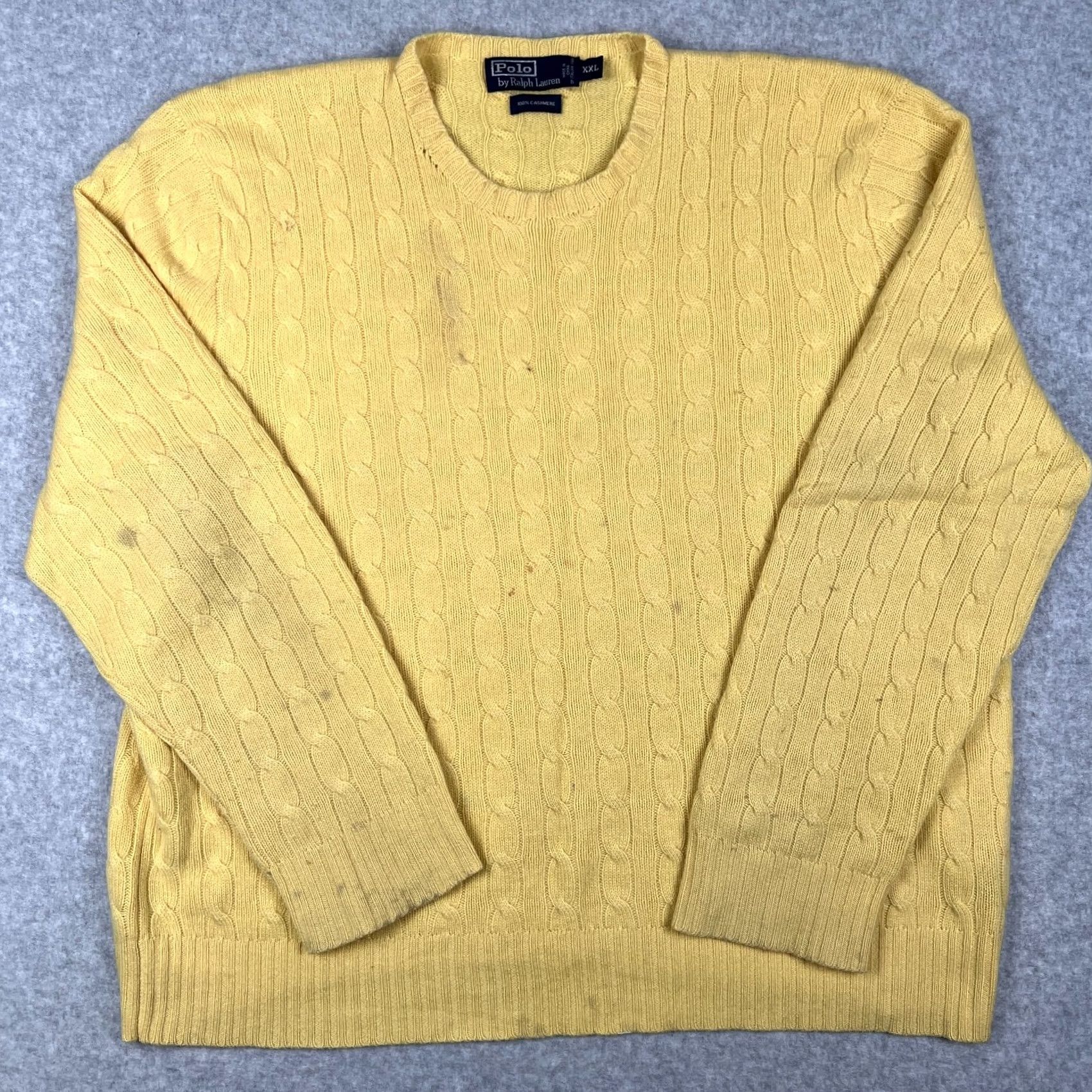 Polo Ralph Lauren Polo Ralph Lauren 100% Cashmere Cable Knit Crew Sweater 2XL Mens Yellow READ Size US XXL / EU 58 / 5 - 2 Thumbnail