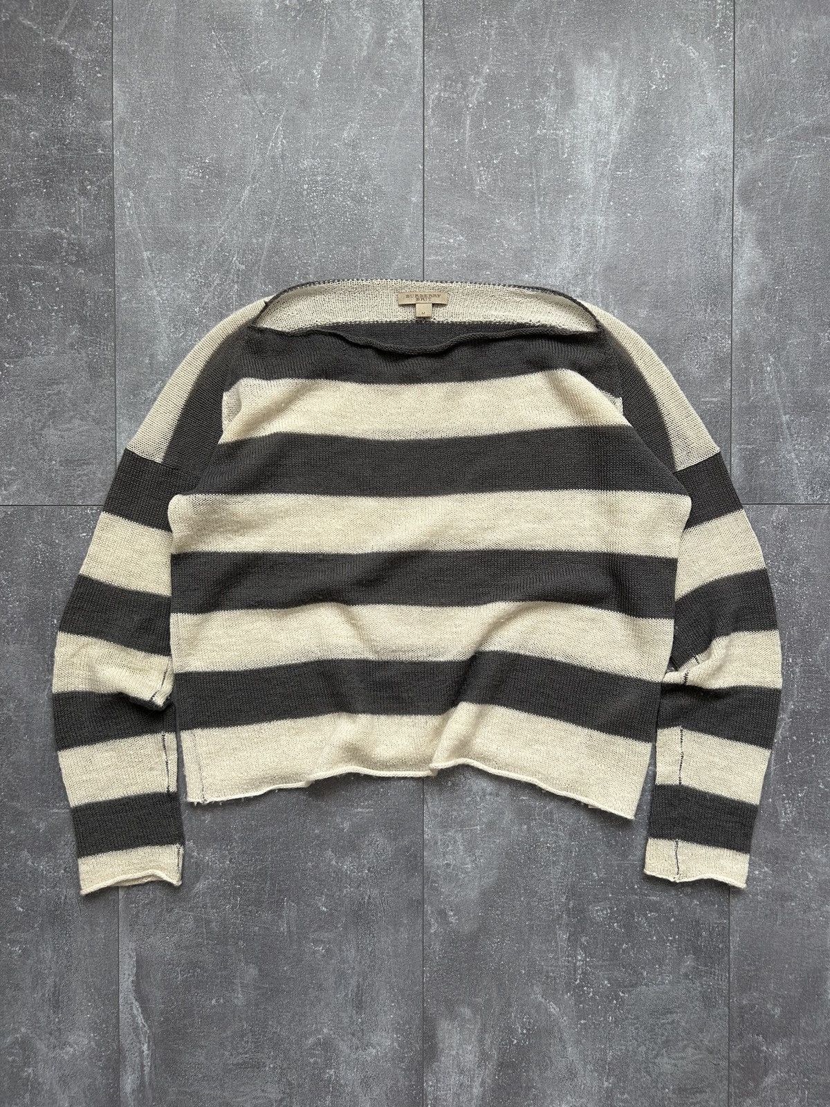 Vintage Cropped Boxy Alpaca Wool Striped Burberry Sweater