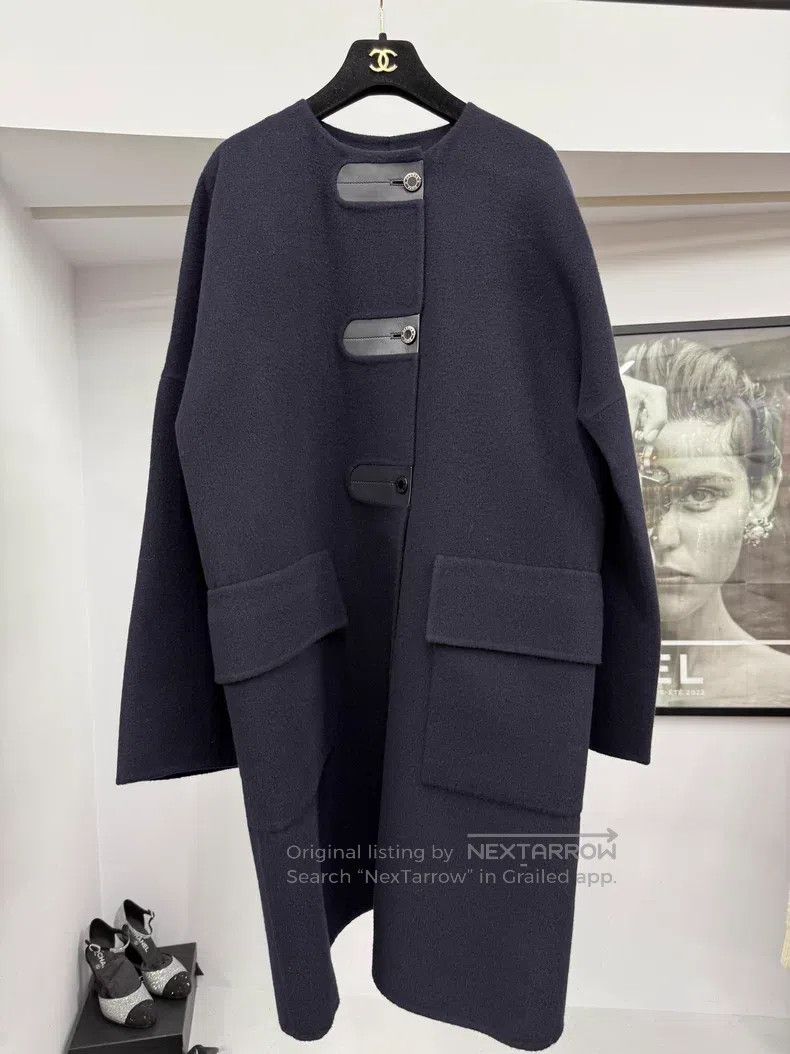 Hermes Hermes Black and Blue Faux Fur Cashmere Coat Size S / US 4 / IT 40 - 1 Thumbnail