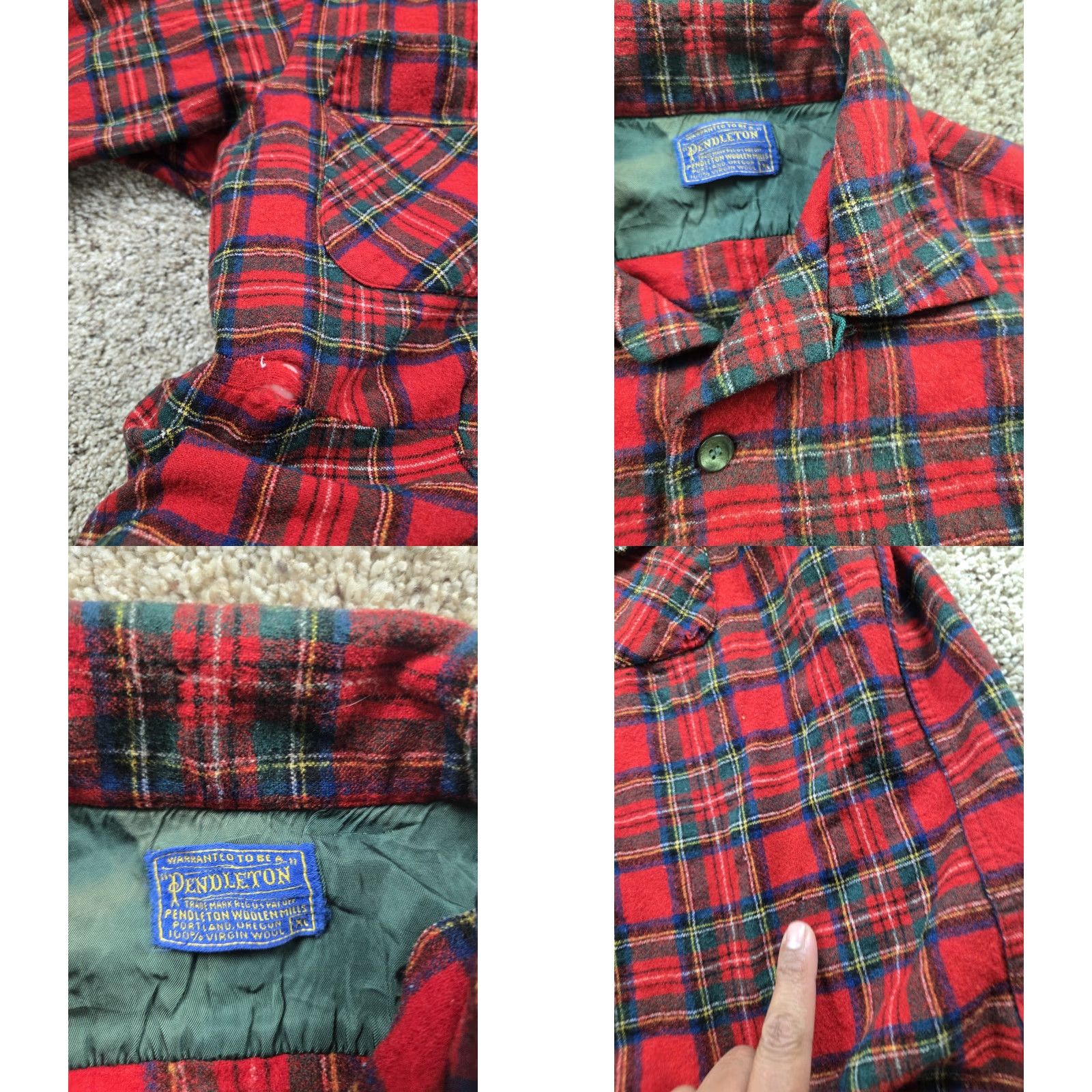 Pendleton VINTAGE Pendleton Flannel Shirt XL Red Plaid Loop Collar Long Sleeve Wool 60s Men Shirt Size US XL / EU 56 / 4 - 8 Thumbnail