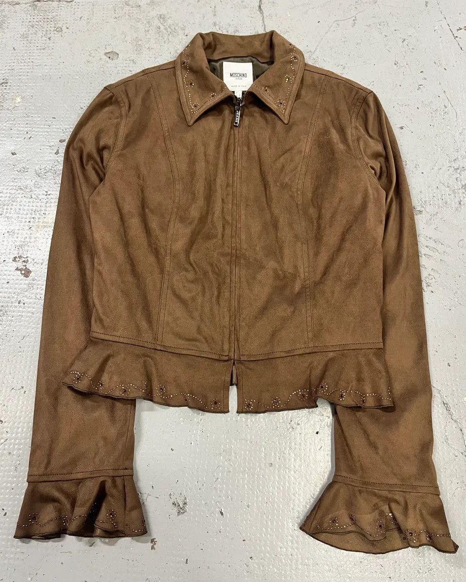 Moschino 2000s Moschino Studded Ruffle Brown Suede Jacket Size M / US 6-8 / IT 42-44 - 4 Thumbnail