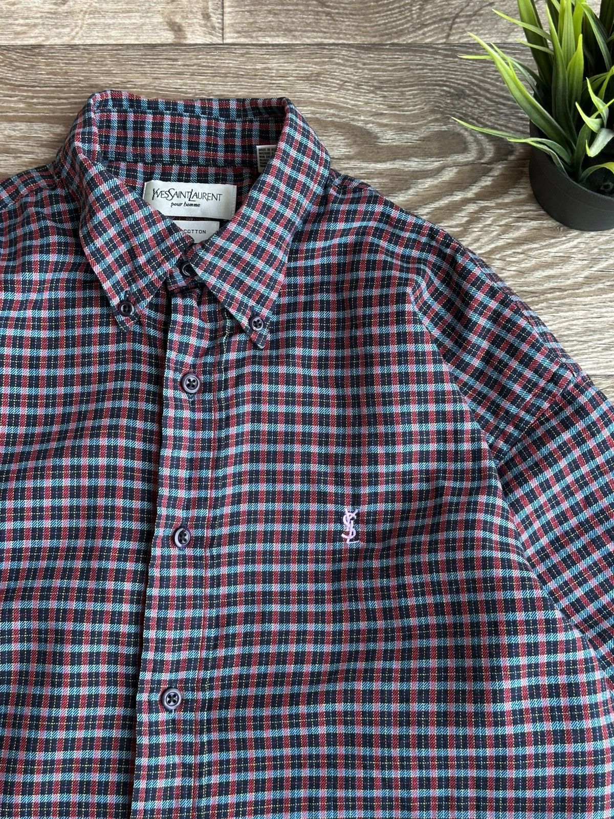 Yves Saint Laurent 🔥 Yves Saint Laurent Pour Homme Button Up Cotton Shirt Check Size US M / EU 48-50 / 2 - 1 Thumbnail