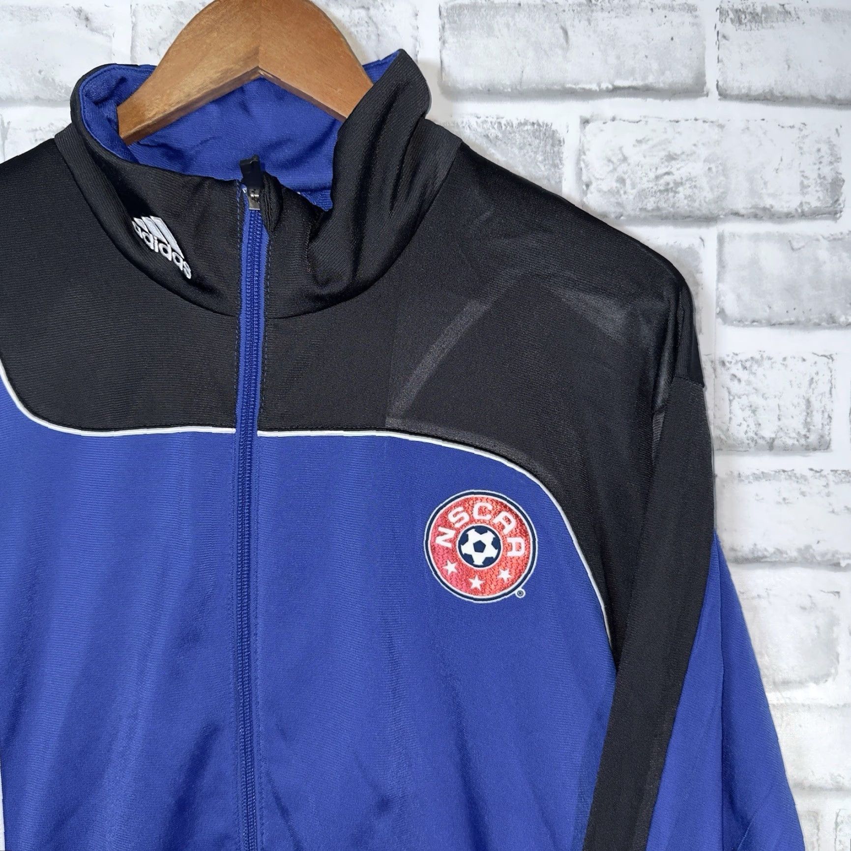 Adidas Adidas NSCAA Full-Zip 100% Polyester Soccer Athletic Jacket Mens Size L Track Jacket Blue NWT Size US L / EU 52-54 / 3 - 2 Thumbnail