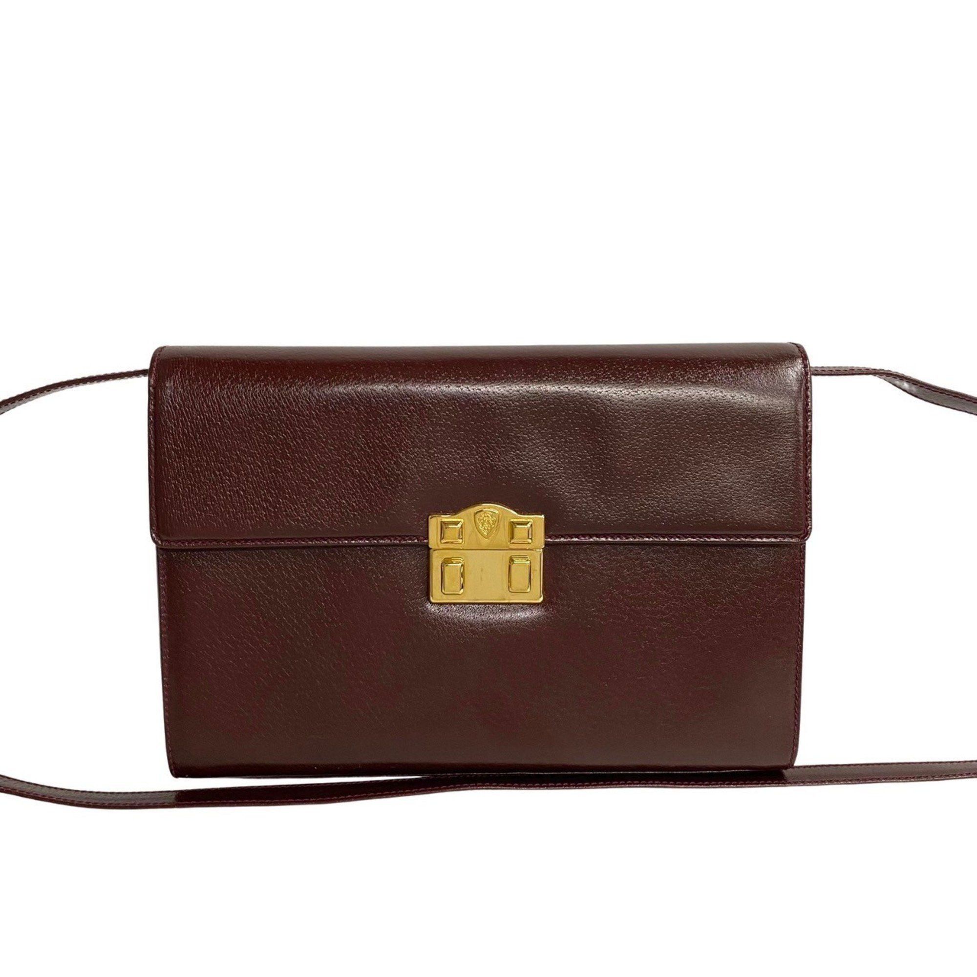 image of Gucci Old Gucci Crest Pattern Leather 2Way Clutch Bag Shoulder Bordeaux 14899 in Wine, Women's