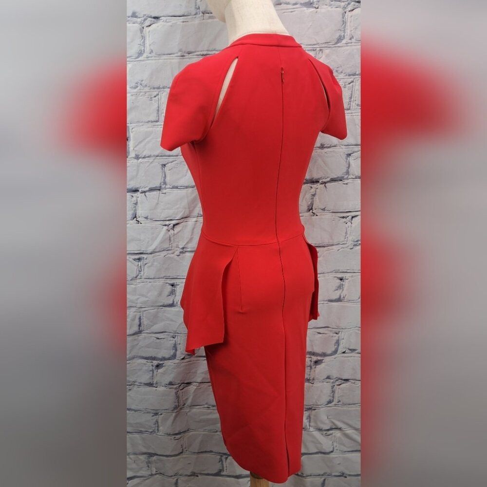 Vintage Greta Constantine Women's Peplum Flynn Dress Red Midi Made Size XS / US 0-2 / IT 36-38 - 6 Thumbnail