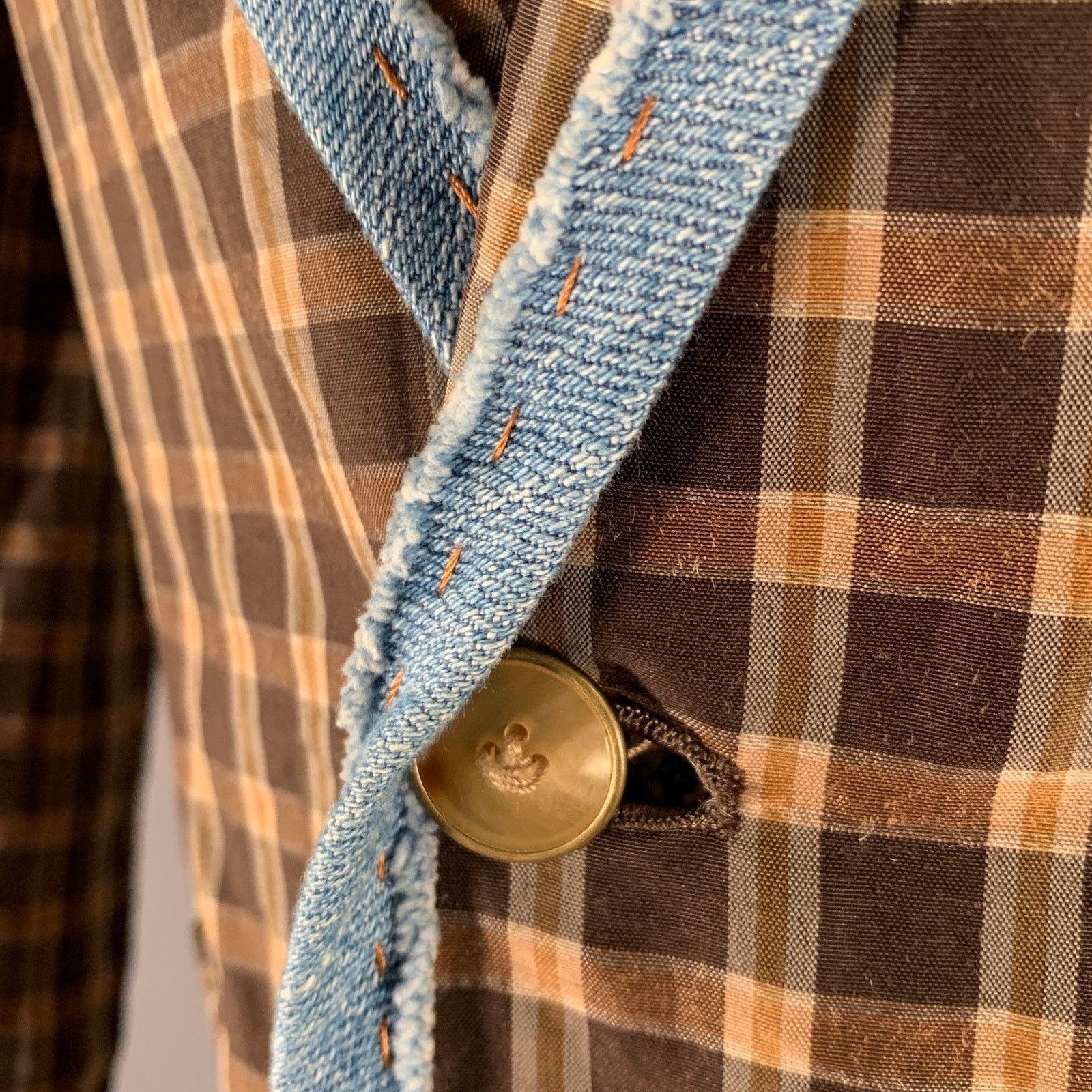 Kolor KOLOR Brown Camel Plaid Ramie Nylon Notch Lapel Sport Coat Size 38R - 6 Thumbnail