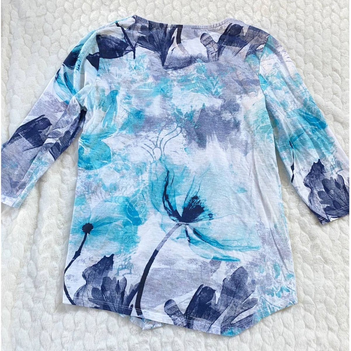 Chicos Chico’s Pressed Flower Asymmetrical Grommet Tunic Top Size XS / US 0-2 / IT 36-38 - 7 Thumbnail