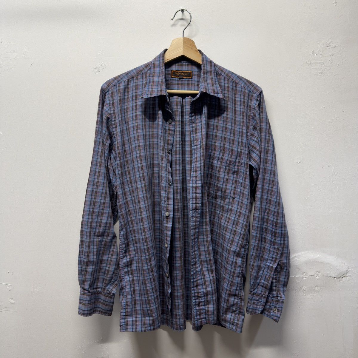 Yves Saint Laurent 90s YSL Plaid Shirt Faded Distressed ERD Grunge Chrome Size US M / EU 48-50 / 2 - 1 Thumbnail