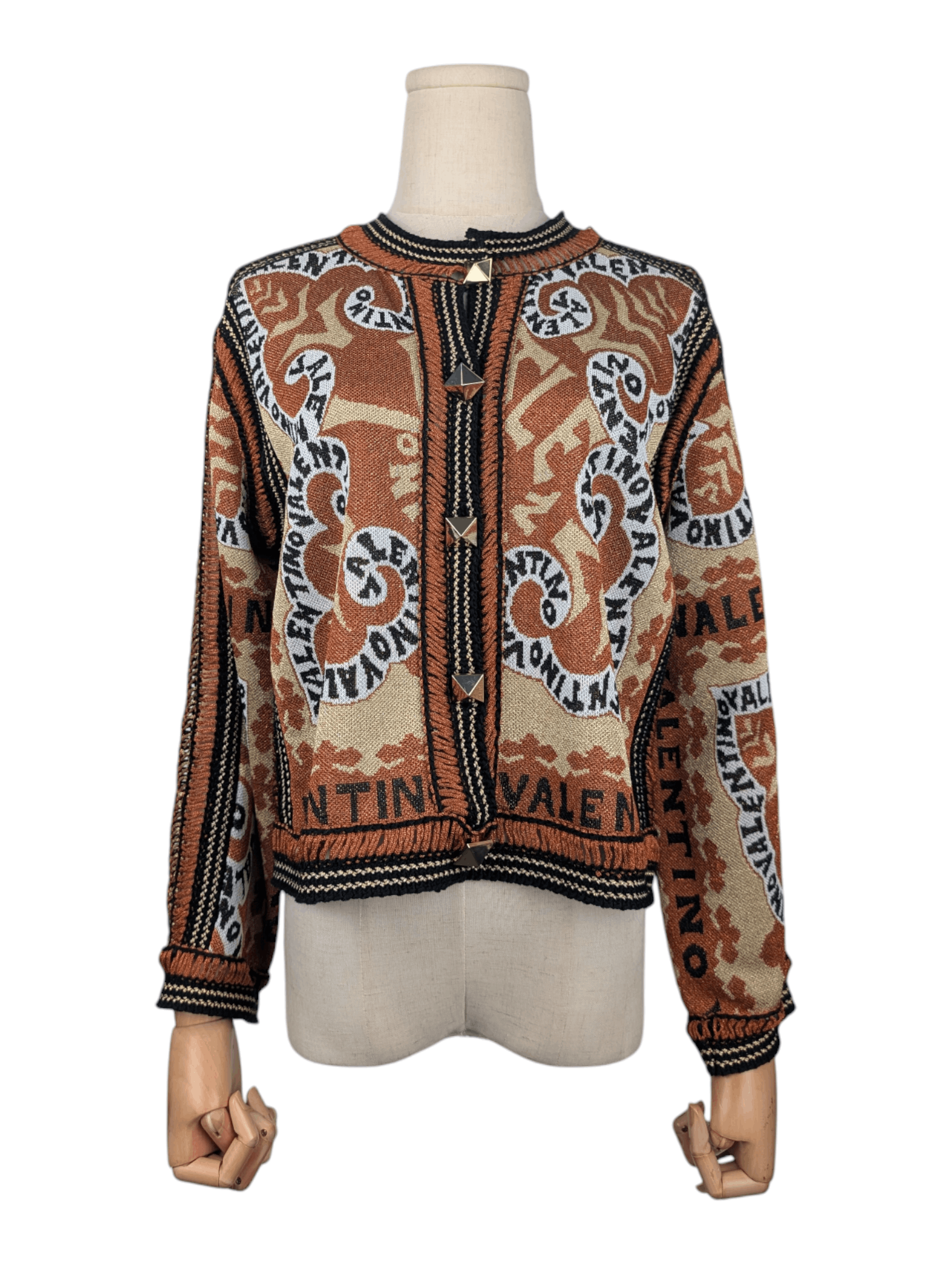 Valentino Valentino Gold Rockstud Manifeesto Bandana Knit Cardigan Size M / US 6-8 / IT 42-44 - 1 Thumbnail