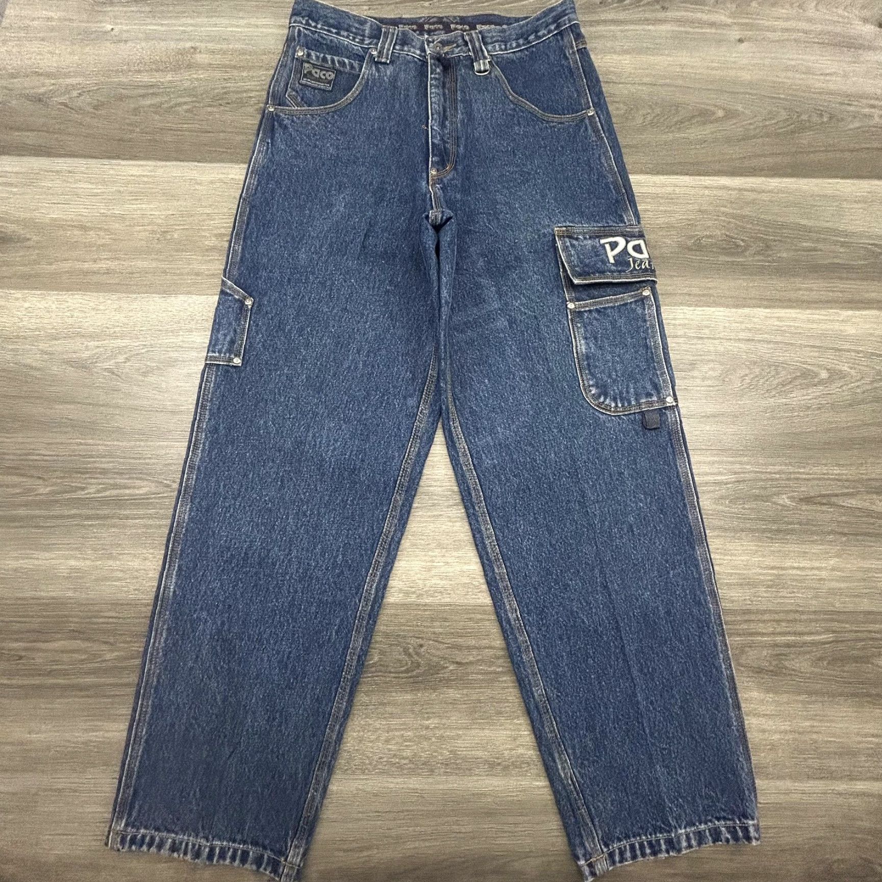 Vintage VINTAGE Paco Jeans Mens 32x32 Blue Baggy Cargo Carpenter Wide Leg Y2K Streetwear Size US 32 / EU 48 - 5 Thumbnail