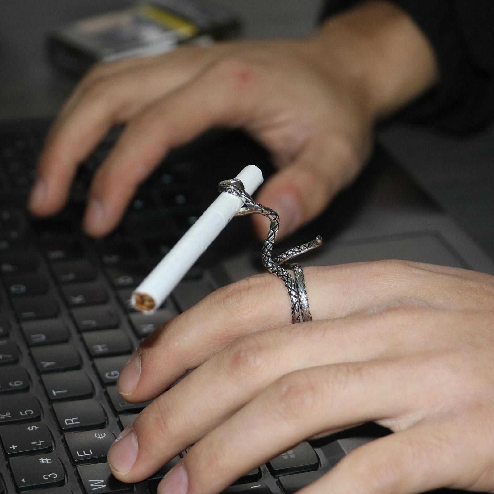 Jewelry Snake Cigarette Holder, Ring Cigarette Holder in Silver, Men's