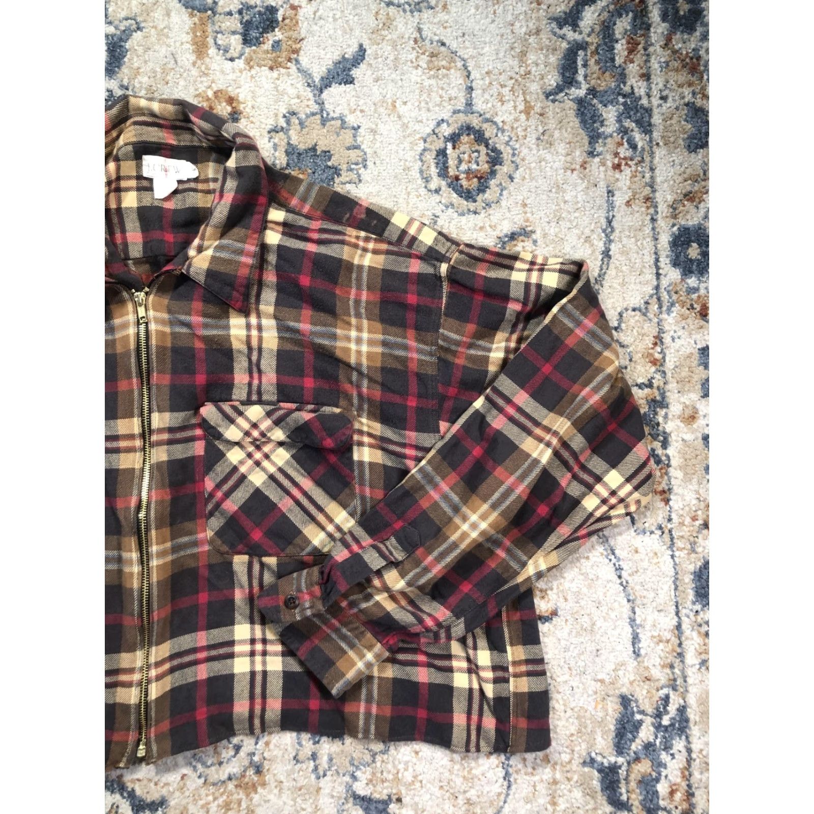 J.Crew J.Crew Oarsman Shirt Womens L Multicolor Plaid Cropped Flannel Zip Front Shacket Size L / US 10 / IT 46 - 4 Thumbnail