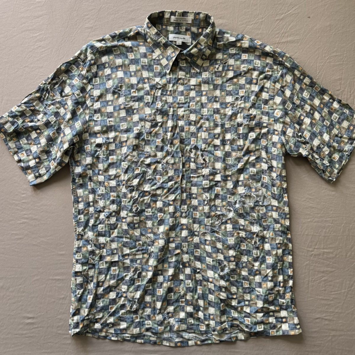 Pierre Cardin Vintage Pierre Cardin Geometric Check Distressed Shirt Size US L / EU 52-54 / 3 - 1 Thumbnail
