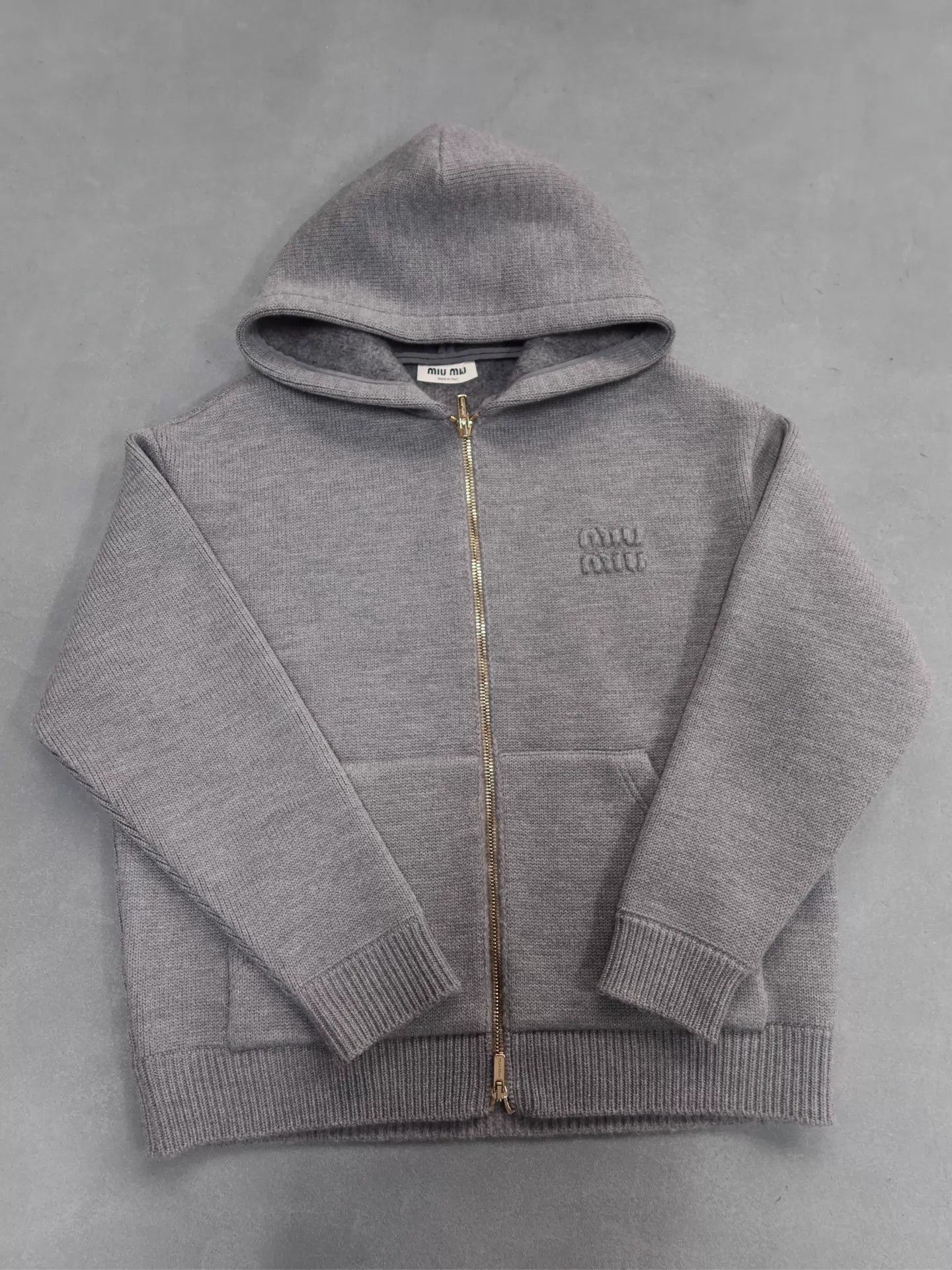 Miu Miu MIUMIU women's Gray Wool Knit Zipper Jacket Size XS / US 0-2 / IT 36-38 - 1 Thumbnail