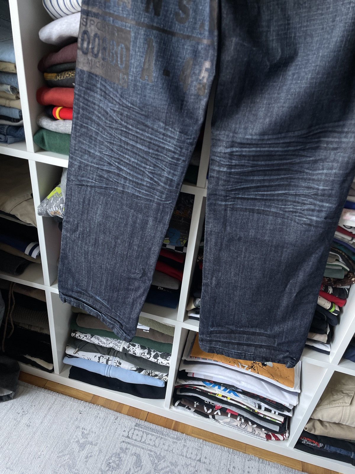 Japanese Brand × Vintage Vintage Baggy Wide Flared Jeans Big Logo Washed Faded Hype Size US 30 / EU 46 - 7 Thumbnail