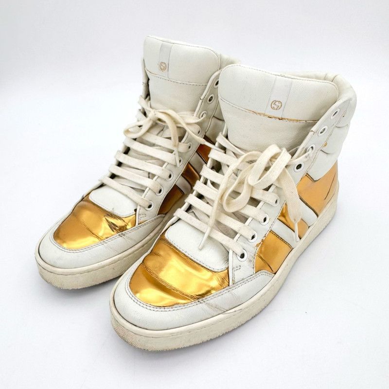 Gucci Stylish High-Top Sneakers in White and Gold