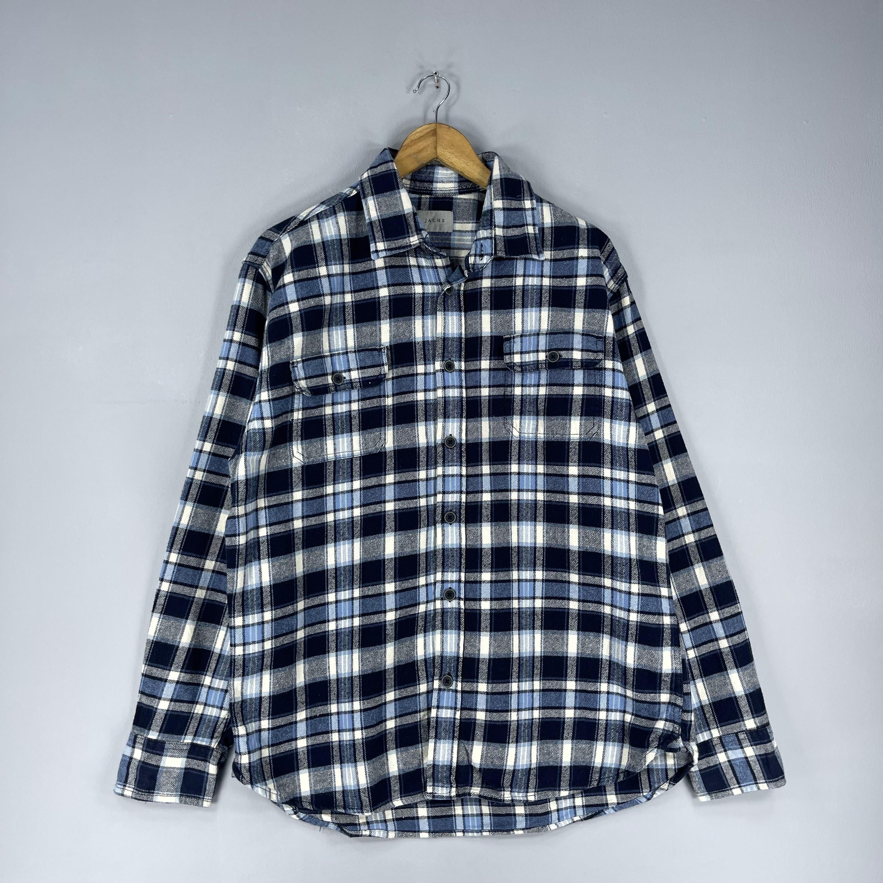 Flannel Jachs Checkered Blue Tartan Double Pocket Minimalist Flannel Size US L / EU 52-54 / 3 - 3 Thumbnail