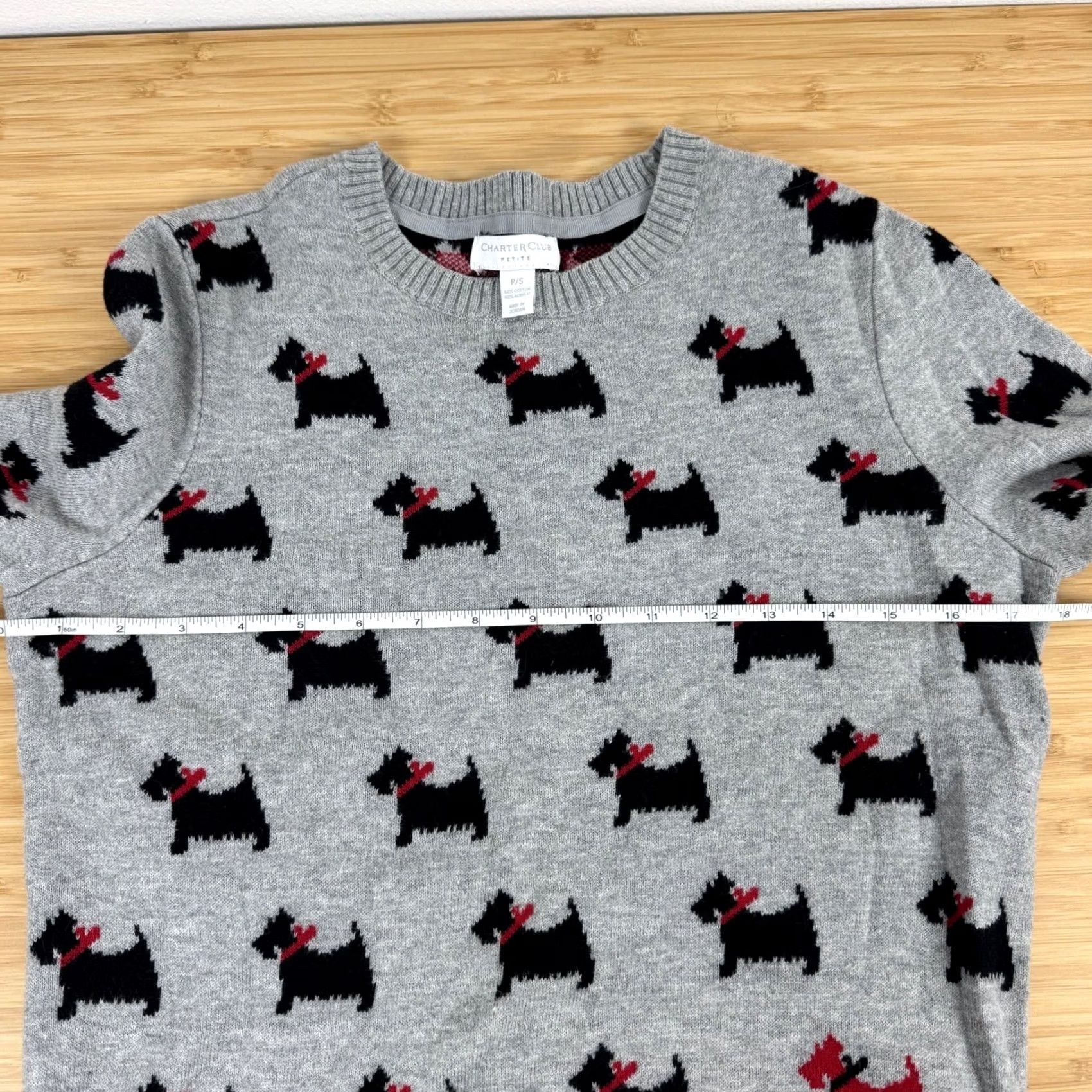 Charter Club Charter Club Petite Sweater Scottie Dog Print Gray Cotton Blend PS Women Size S / US 4 / IT 40 - 6 Thumbnail