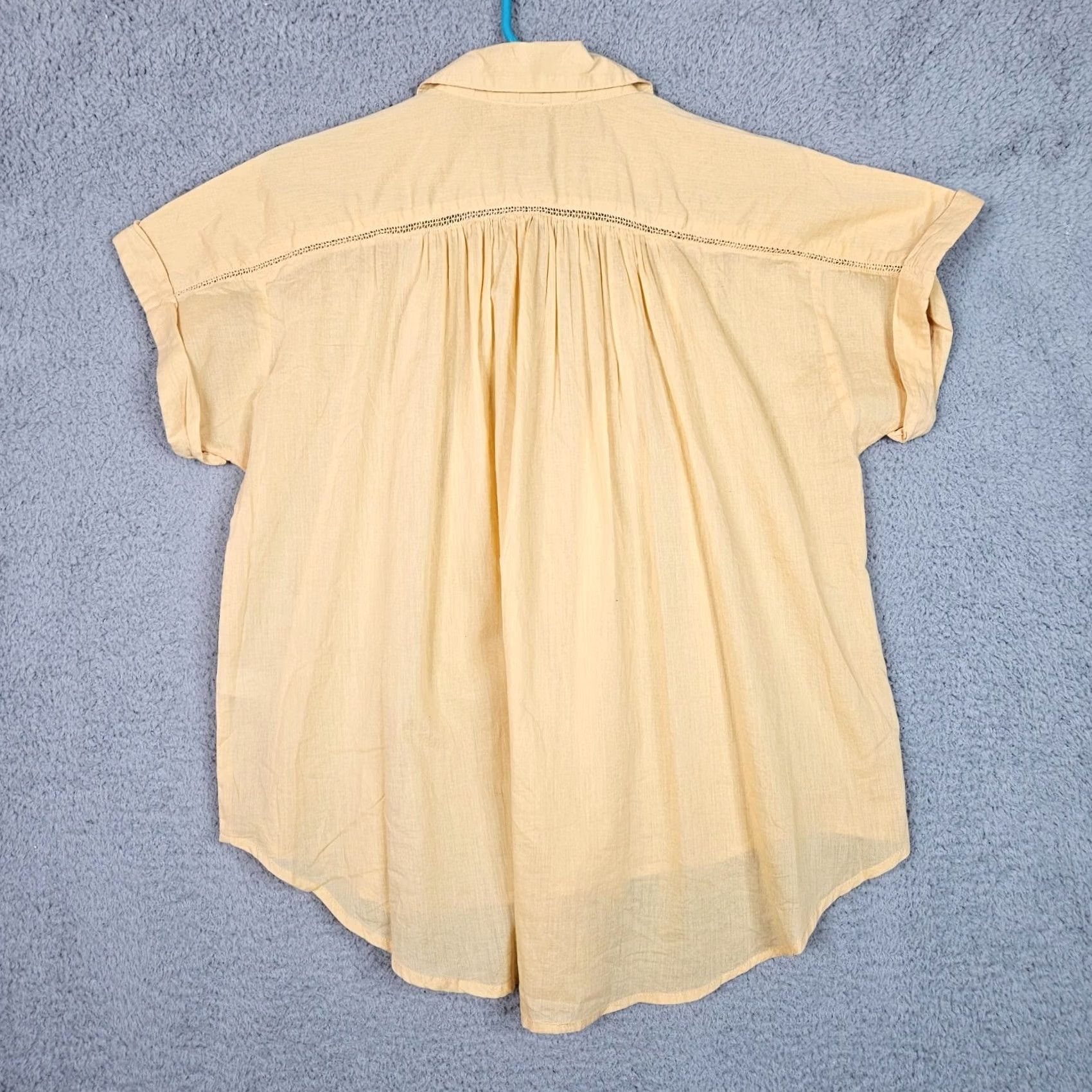 Vintage Sundance Blouse Shirt Women S Yellow Orange Cotton Blend V-Neck Short Sleeve Regular Fit All Seasons - Ladies Casual Everyday Tops Size S / US 4 / IT 40 - 6 Thumbnail