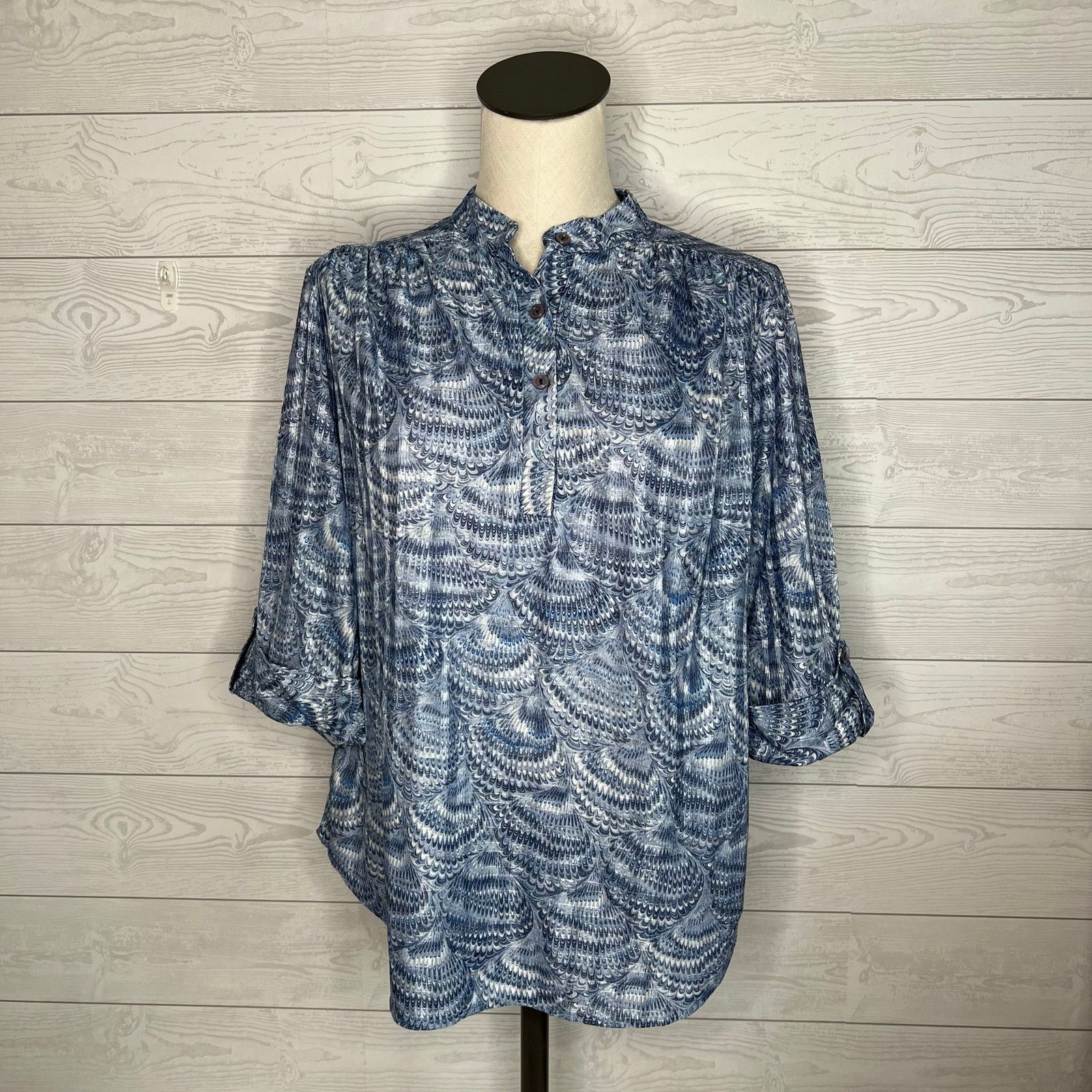 Other Top Notch 80’s Vintage blue print tunic Size Large Size L / US 10 / IT 46 - 1 Thumbnail