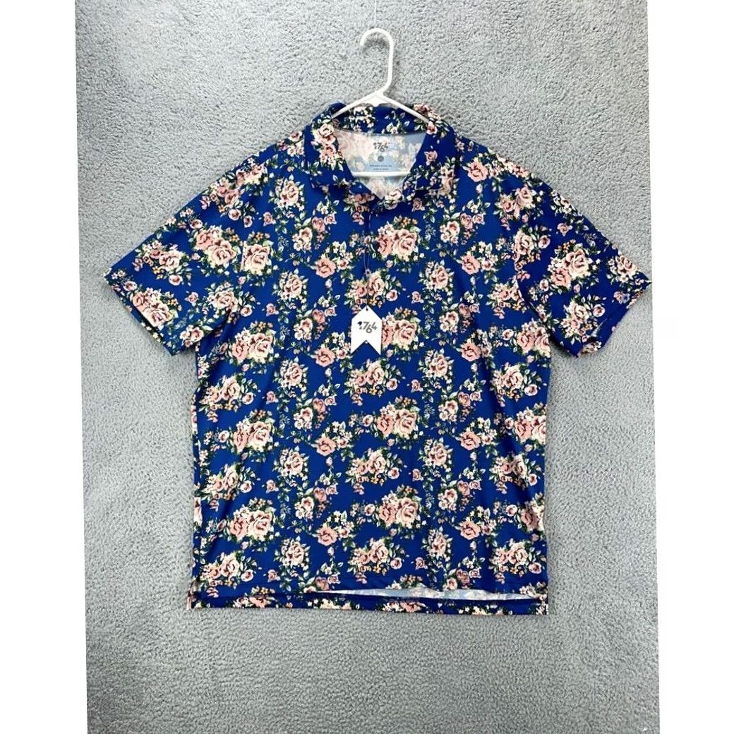 Vintage VINTAGE 1764 Golf Shirt Adult 2XL Blue Floral Polo Rugby Stretch Short Sleeve Mens NEW Size US XXL / EU 58 / 5 - 2 Thumbnail