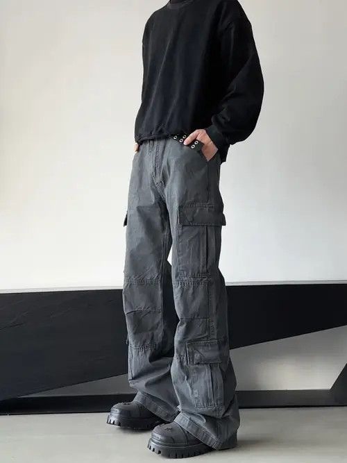 Other Gray Cargo Pleated Wide Leg Pants Size US 30 / EU 46 - 1 Thumbnail