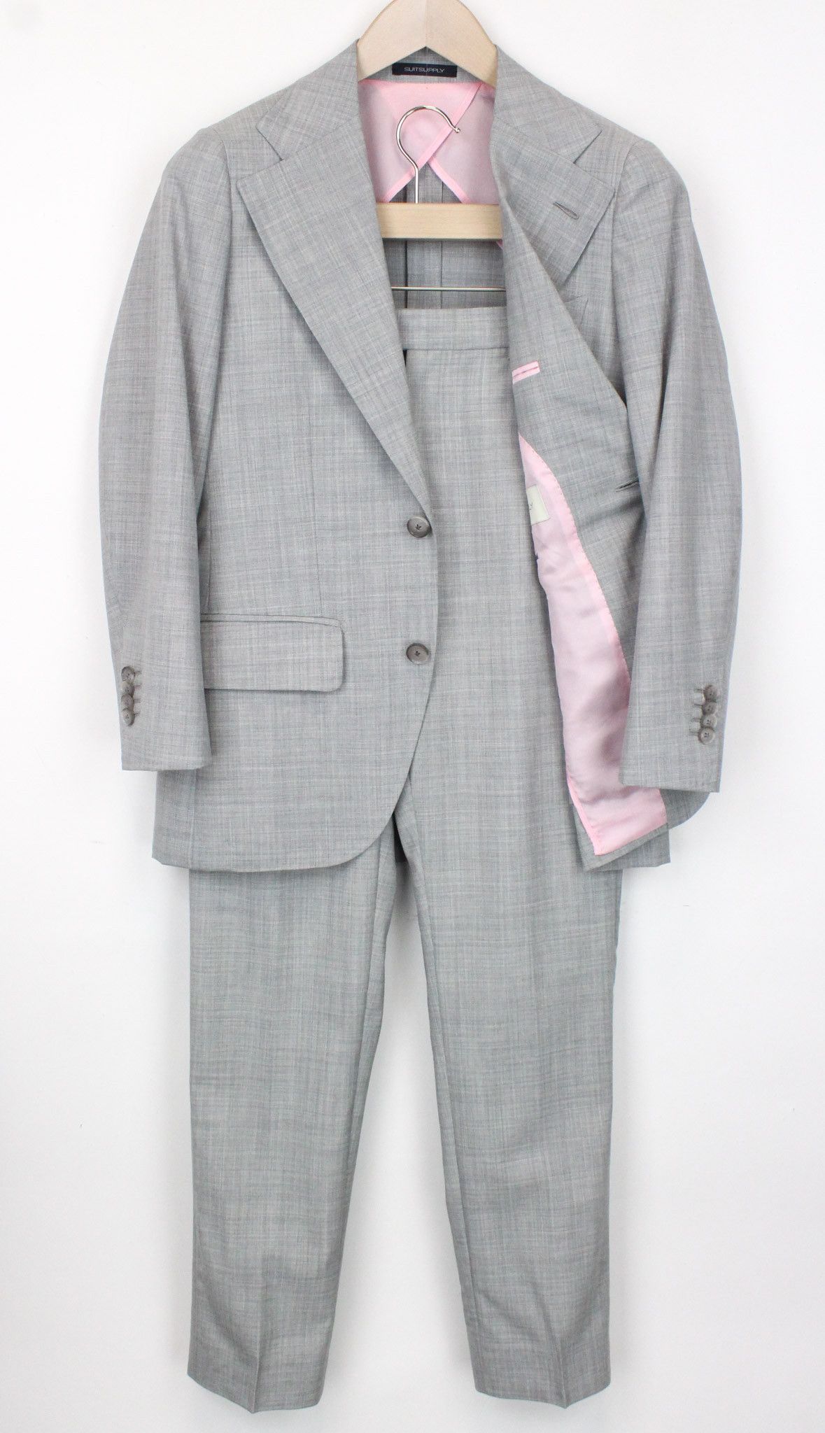 image of Suitsupply La Spalla Uk34R Grey Melange Wool S120S Suit 71589, Men's
