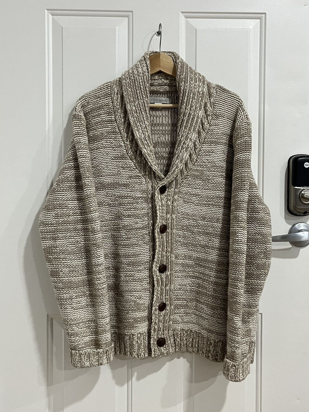 image of Outerknown Cardigan Sweater Long Sleeve Knit Wool Beige 2Xl, Men's