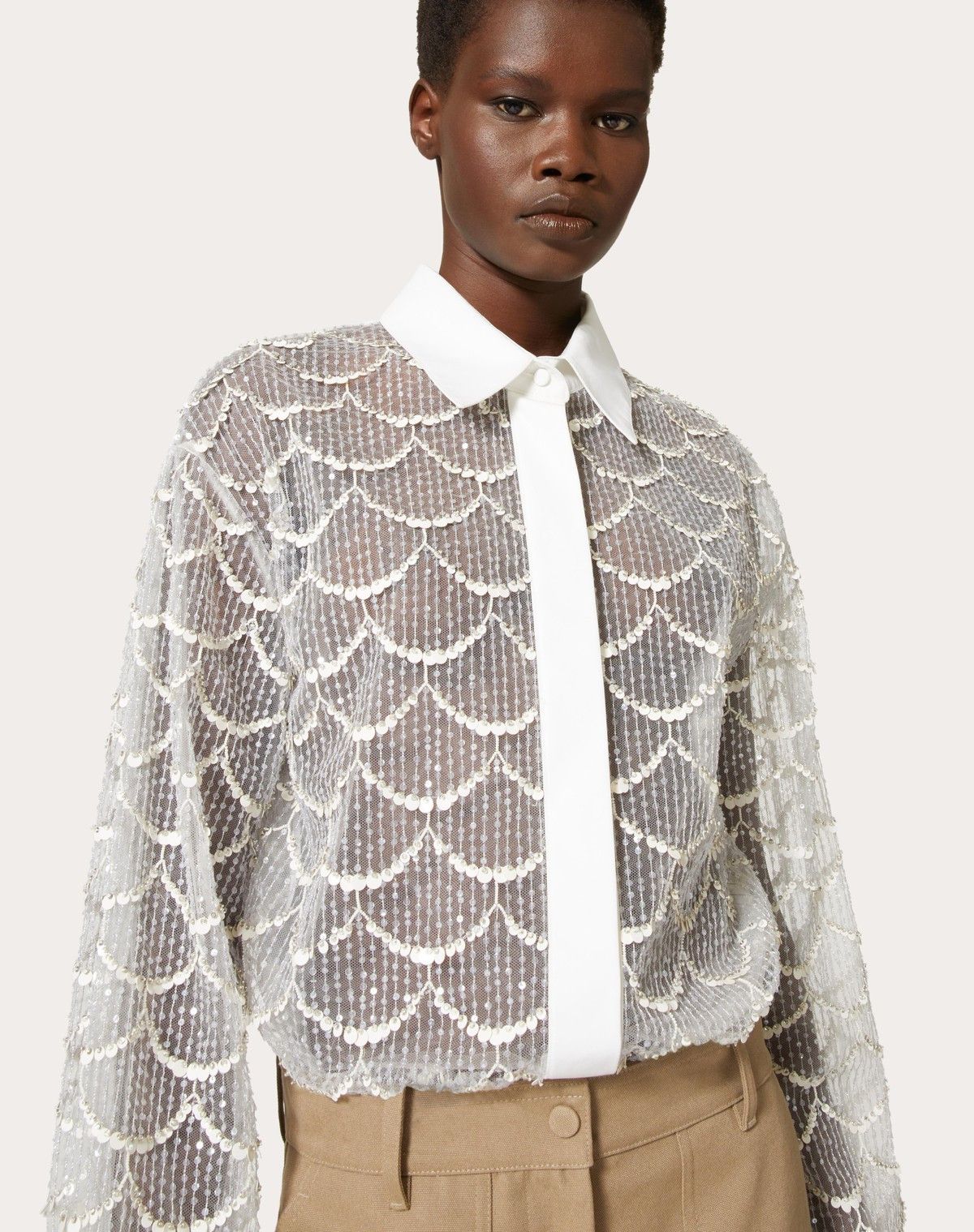 Valentino o1s1wg110525 Embroidered Tulle Illusione Shirt in White Size XS / US 0-2 / IT 36-38 - 6 Thumbnail