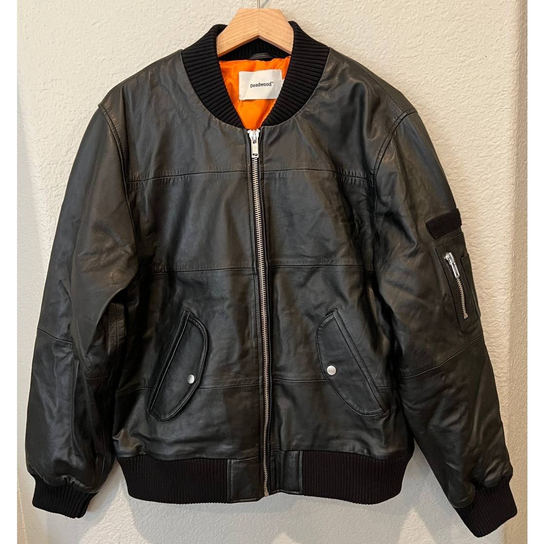 Deadwood Deadwood Recycled Lambskin Leather Bomber Jacket Size Large Size L / US 10 / IT 46 - 14 Thumbnail