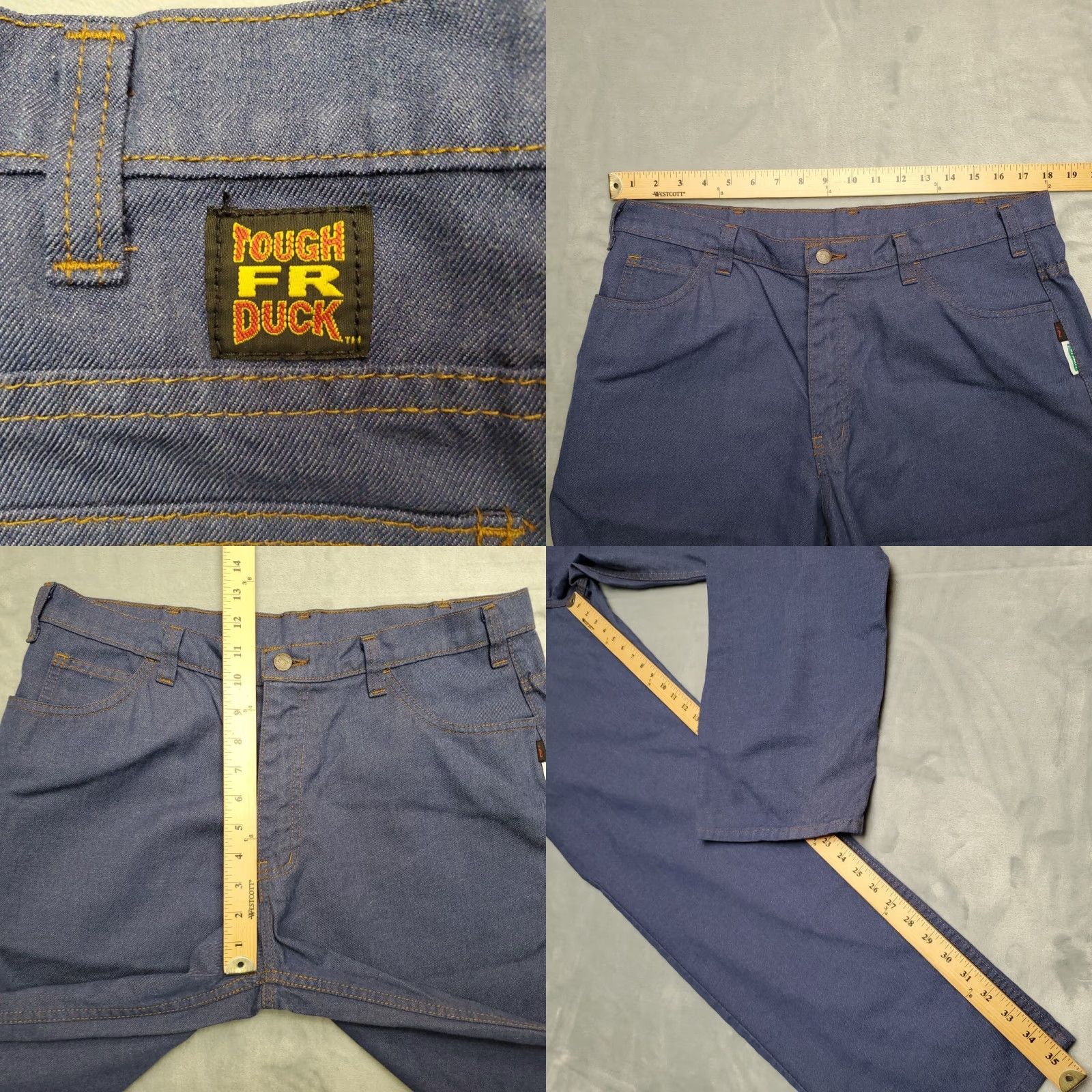 Denime VTG Tough Duck FR Jeans Mens 36x36 Blue Denim HRC2 Fire Flame Resistant 5-Pocket Cargo Pants Reg Waist 36 Inseam 35 Color Blue Mens Size US 36 / EU 52 - 8 Thumbnail