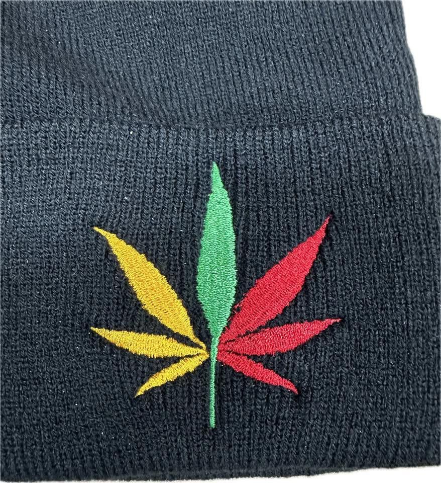 Designer Marijuana Rasta Color Embroidered Beanie NEW Size ONE SIZE - 2 Thumbnail