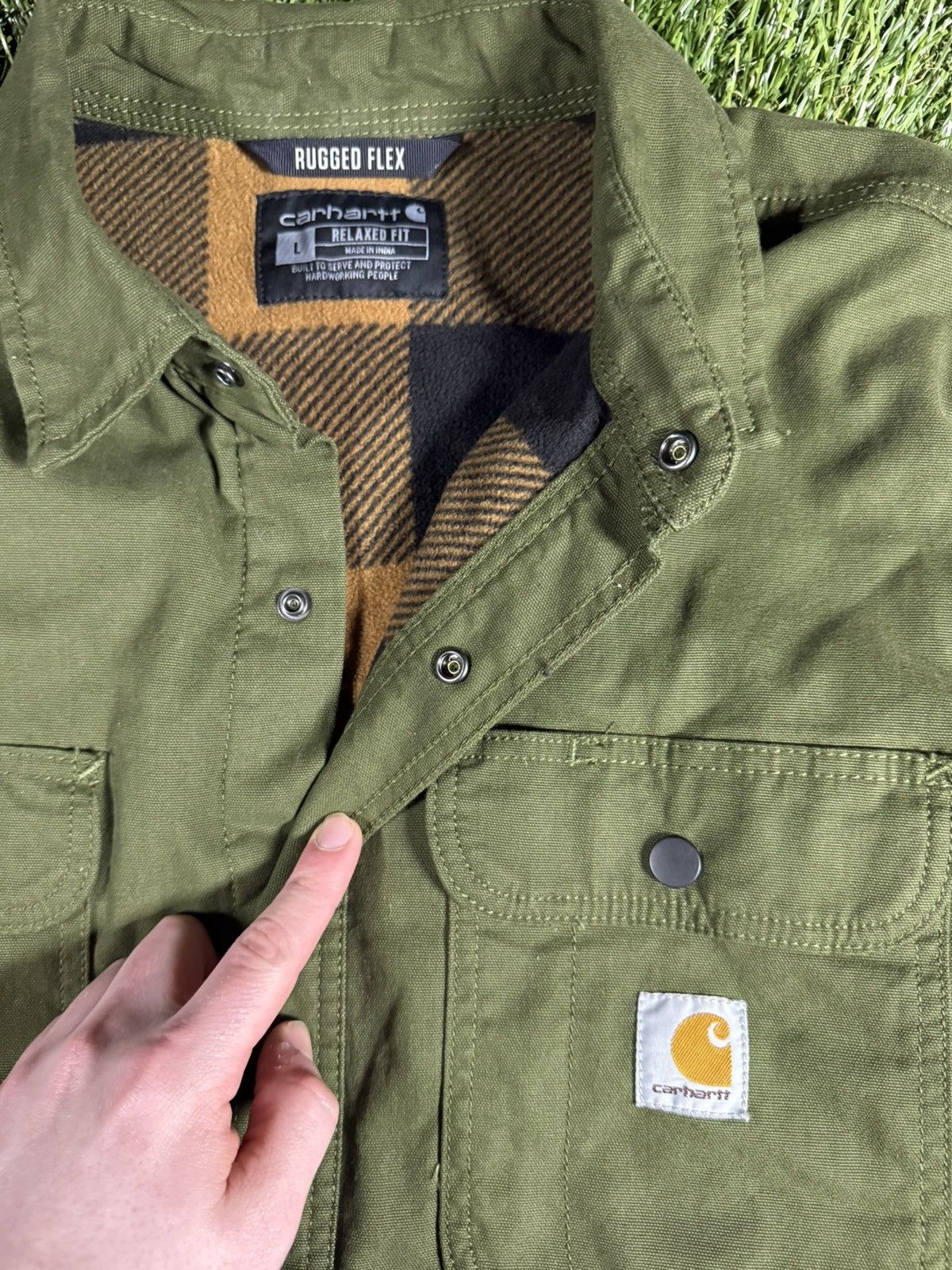 Carhartt Vintage Y2k Olive Green Blanket Lined Carhartt Chore Jacket Size US L / EU 52-54 / 3 - 3 Thumbnail