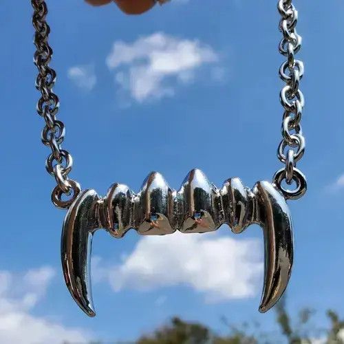 VIBE Vampire Tusk Fangs Teeth Stainless Steel Necklace choker Size ONE SIZE - 3 Thumbnail