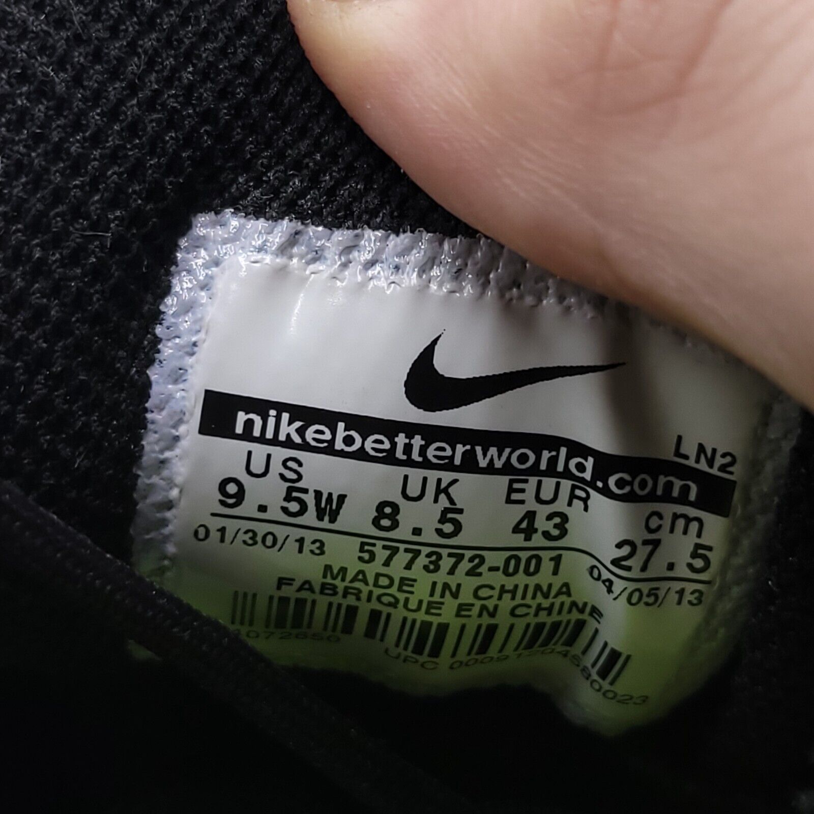 Nike Nike Lunarlon Shoe Mens Size 9.5 W 577372-001 Black White Size US 9.5 / EU 42-43 - 9 Thumbnail