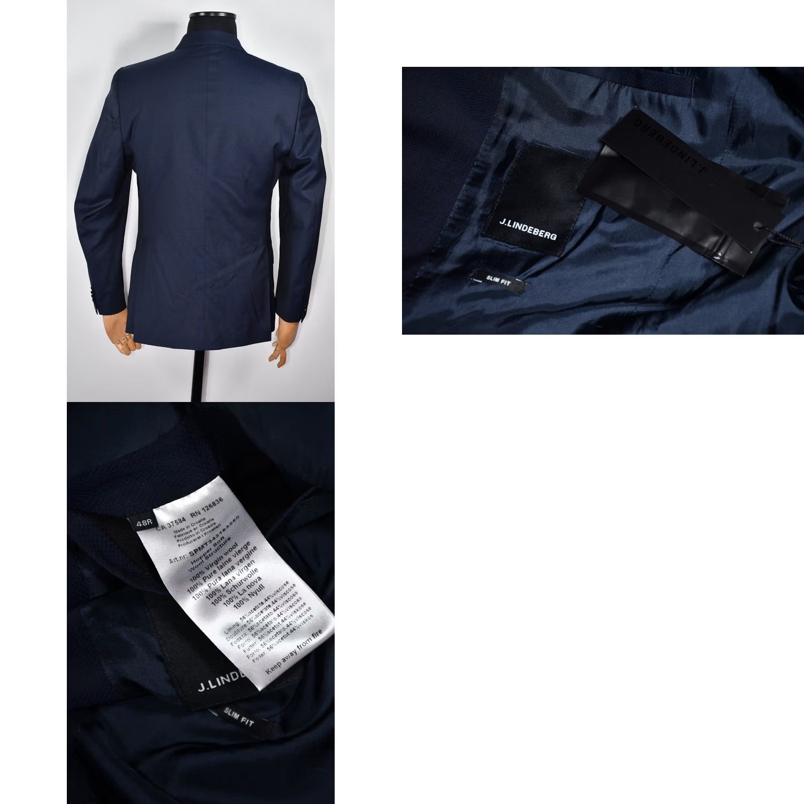 J.Lindeberg J.Lindeberg Slim HOPPER SOFT WOOL STRUCTURE SPORTCOAT 48R Blue Blazer Mens Size 48R - 8 Thumbnail