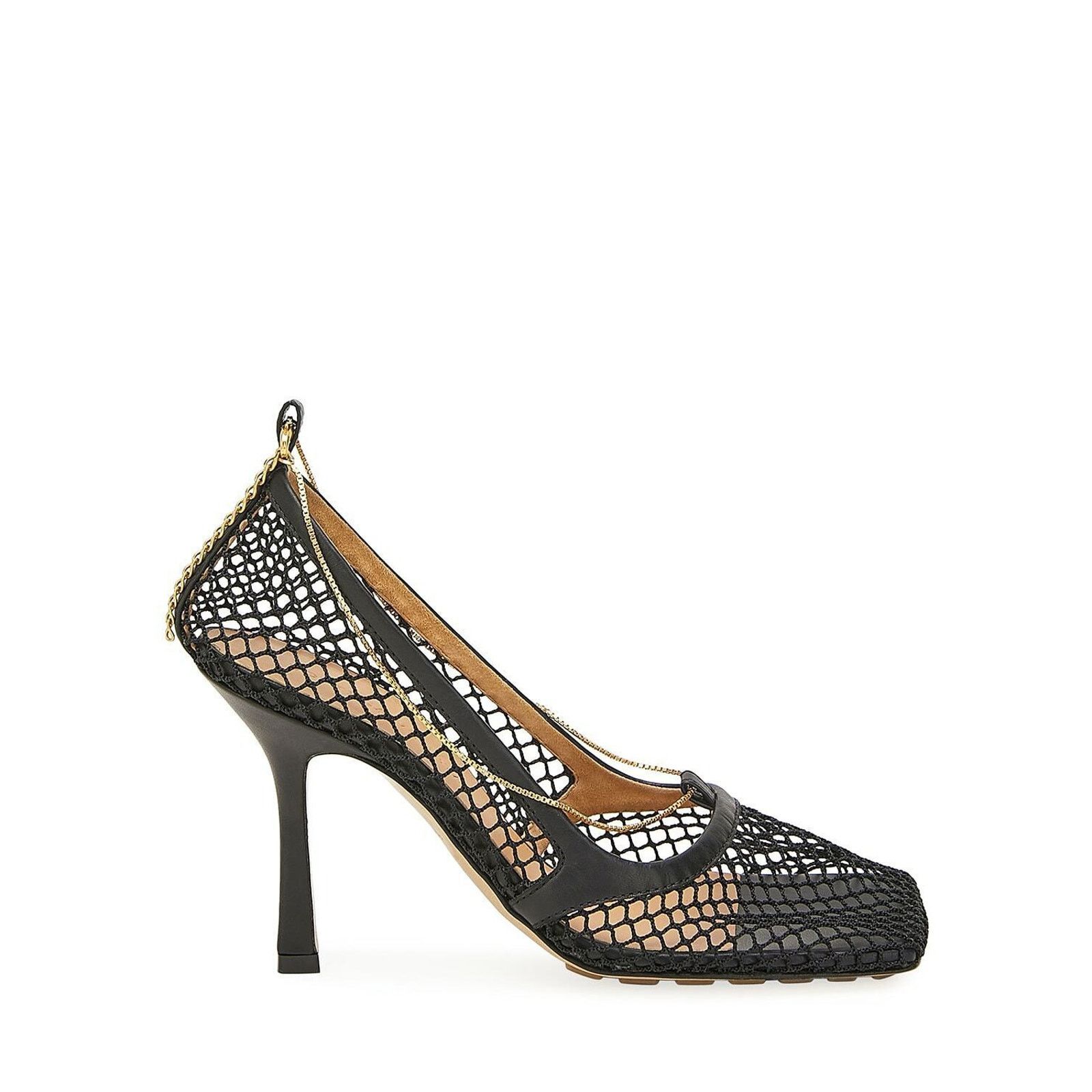 Bottega Veneta Net Mesh Leather Square Toe Gold Chain Sandal Heel Pump 41 Size US 11 / IT 41 - 3 Thumbnail