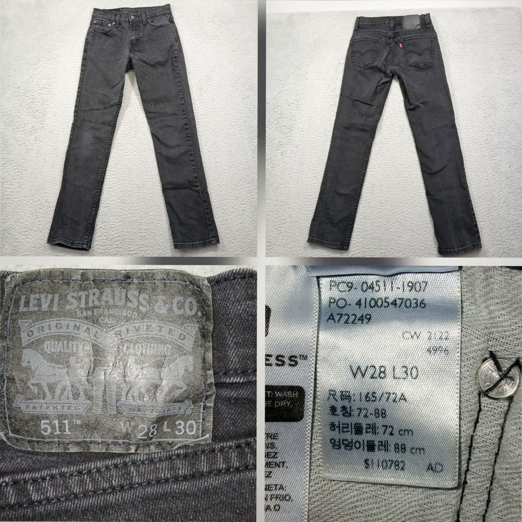 Levi's Levi's 511 Jeans Men 28 Slim Fit Gray Stretch Low Rise Size US 28 / EU 44 - 2 Thumbnail
