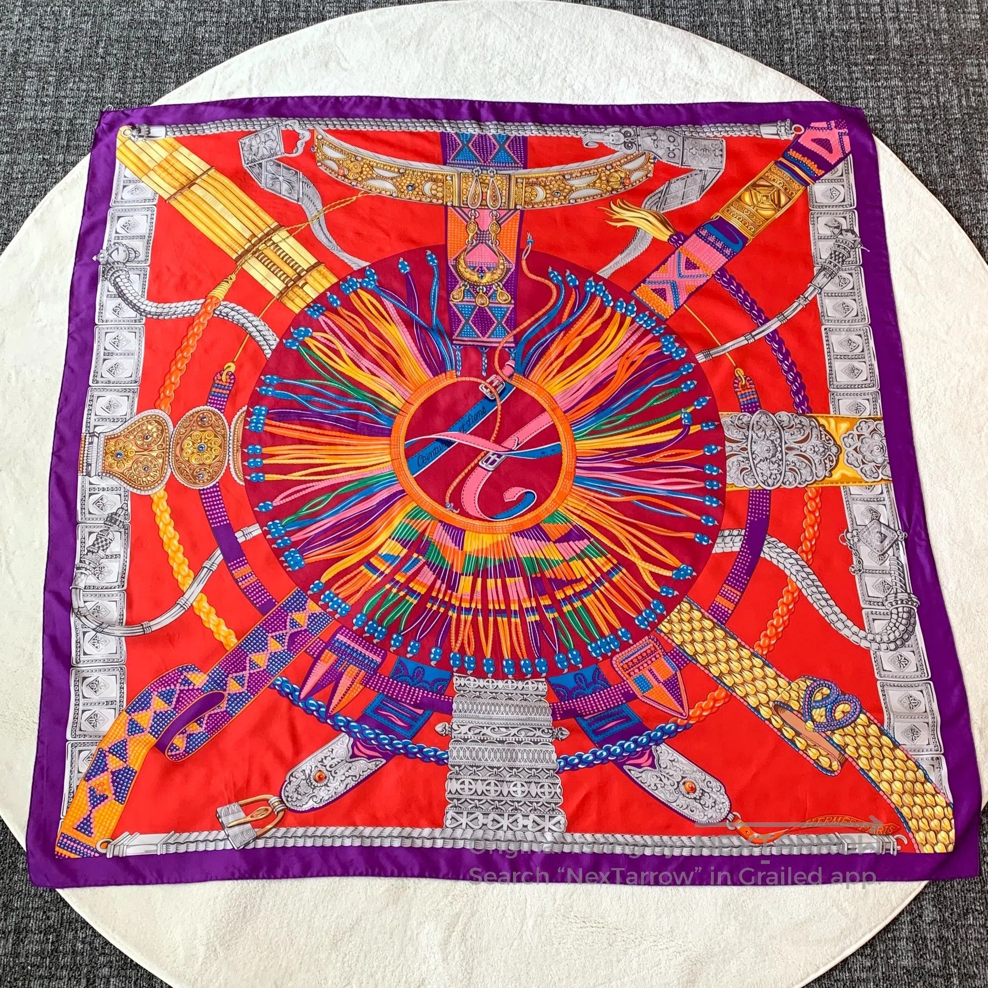 Hermes Hermes Red Bead Printed Silk Scarf| Size ONE SIZE - 1 Thumbnail