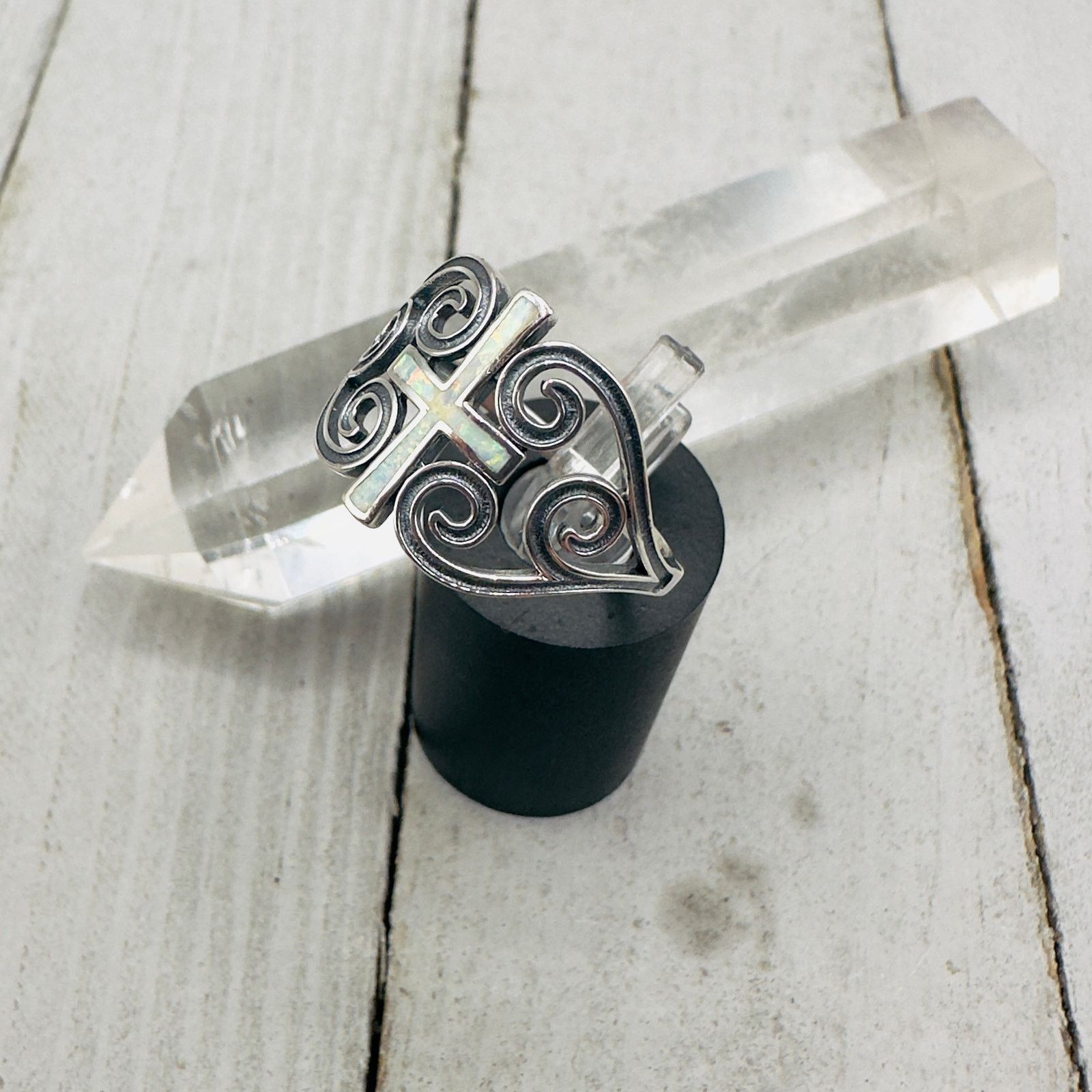 The Unbranded Brand Lab Opal Cross Sterling Silver Ring Size ONE SIZE - 4 Thumbnail